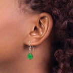 Sterling Silver Polished Dark Green Crystal Teardrop Dangle Earrings - Sophia Jewelers