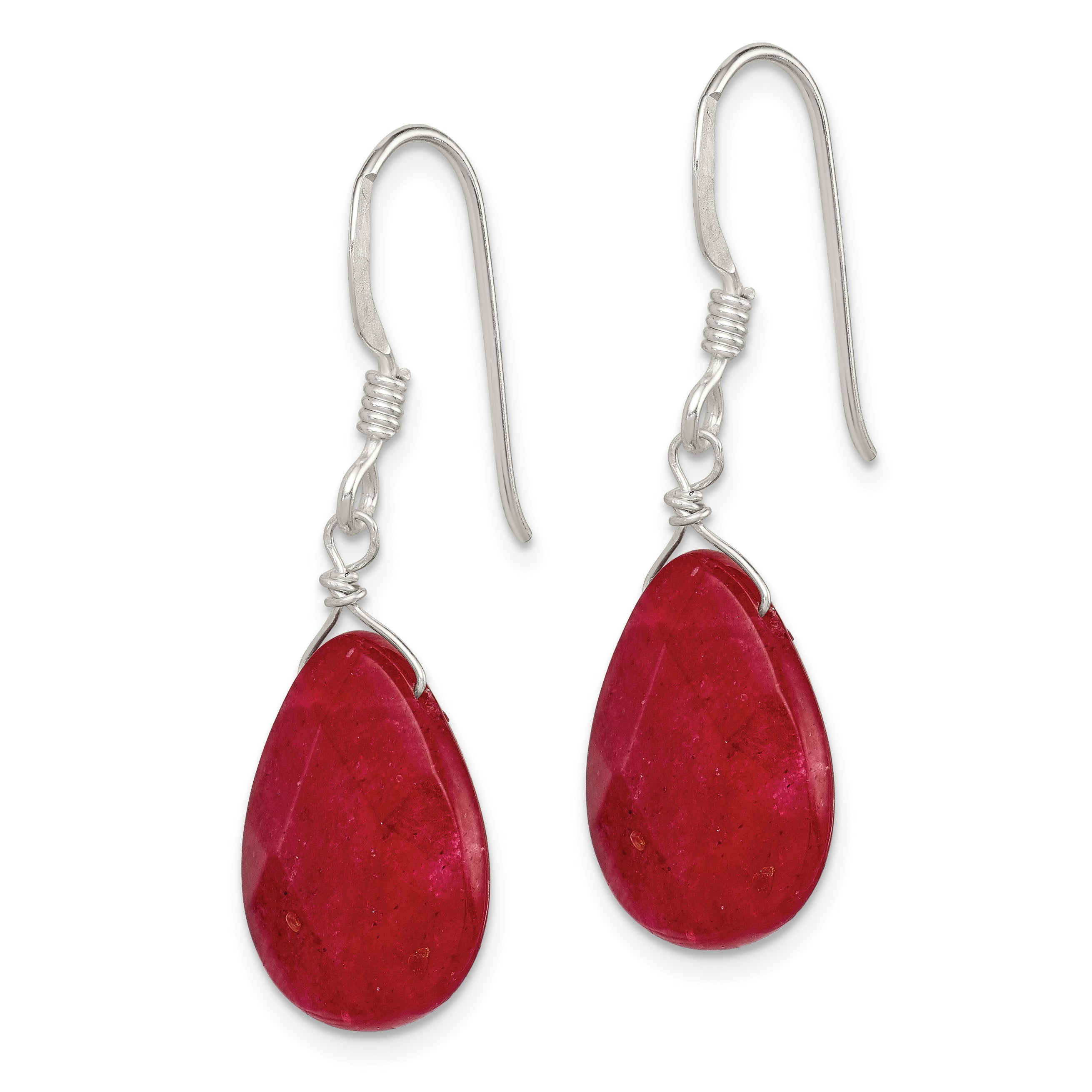 Sterling Silver Polished Faceted Red Jade Teardrop Dangle Earrings Secondary image