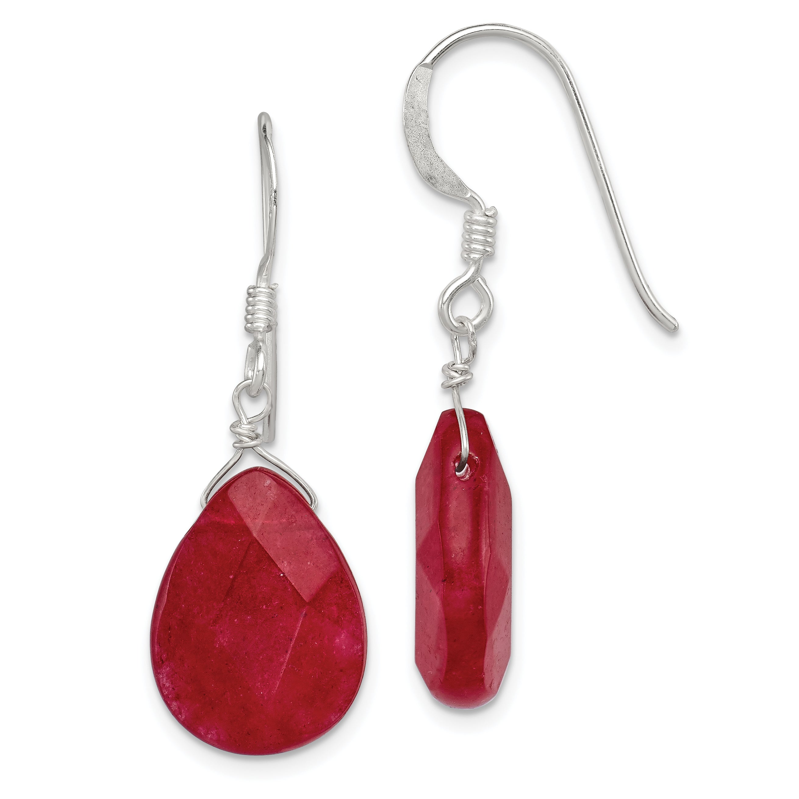 Sterling Silver Polished Faceted Red Jade Teardrop Dangle Earrings Main image