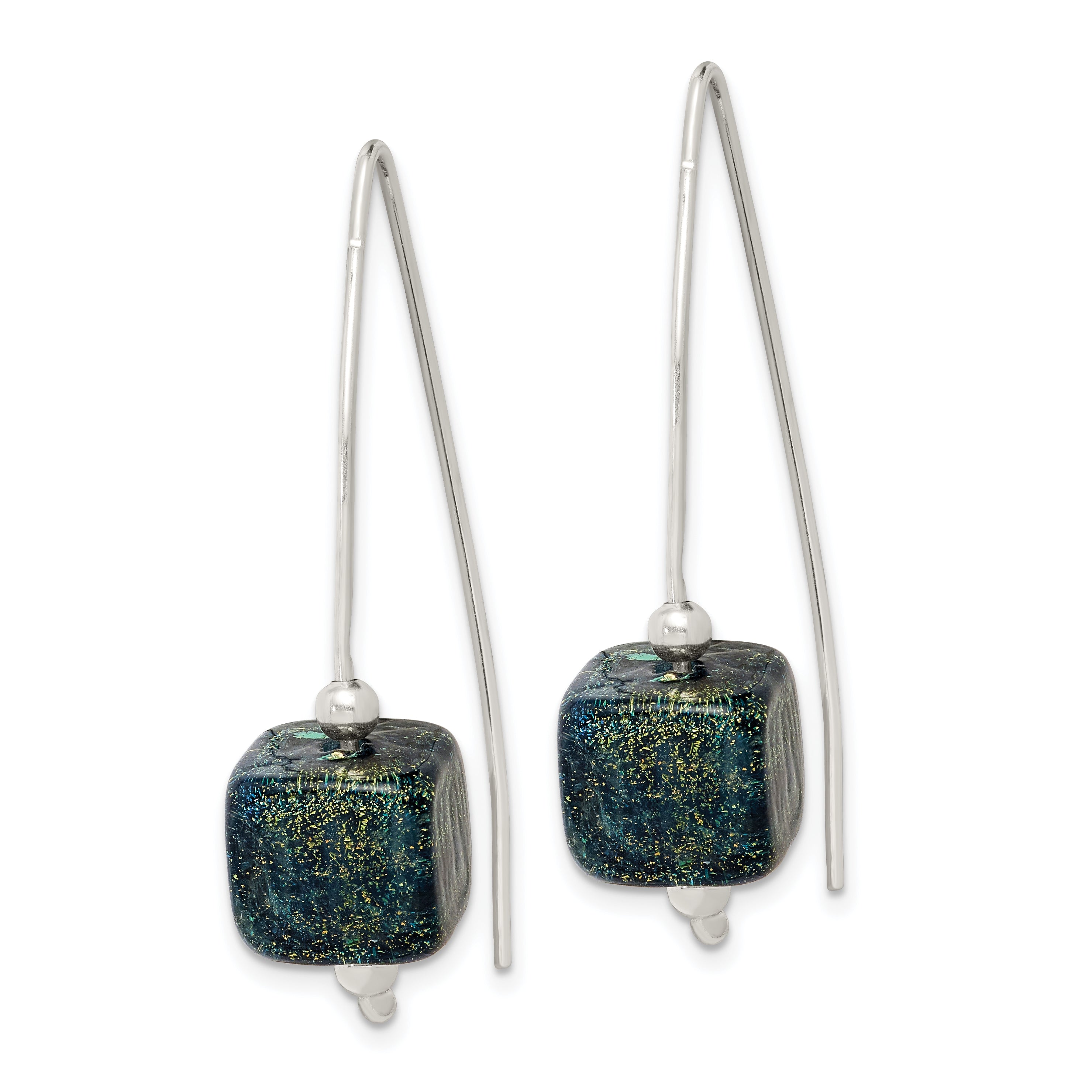 Sterling Silver Blue Dichroic Glass Thread Earrings