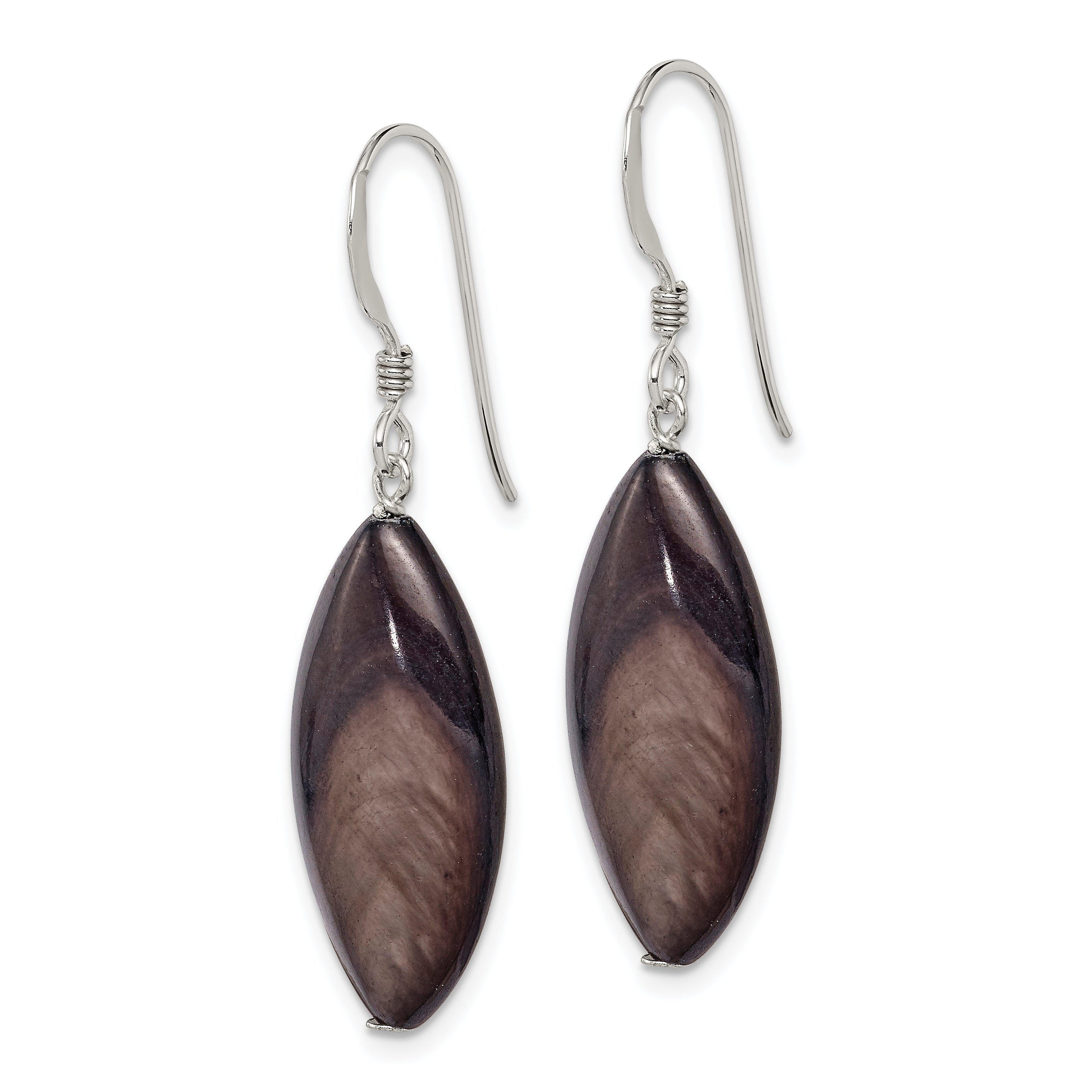 Sterling Silver Polished Grey Mother of Pearl Marquise Dangle Earrings Secondary image
