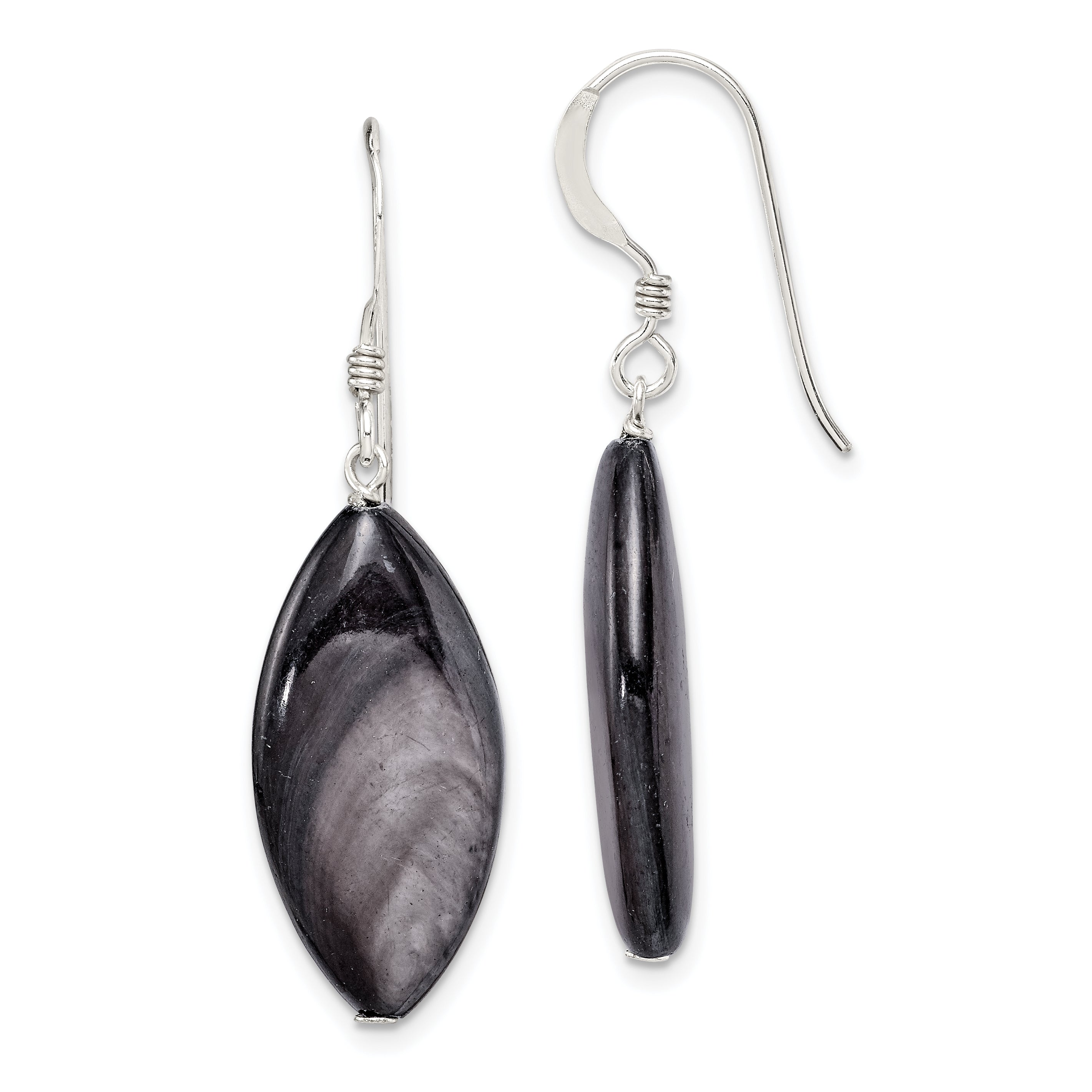 Sterling Silver Polished Grey Mother of Pearl Marquise Dangle Earrings Main image