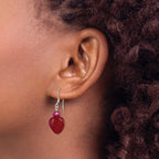 Sterling Silver Polished Red Freshwater Cultured Pearl & Red Jade Heart Dangle French Hook Earrings - Sophia Jewelers