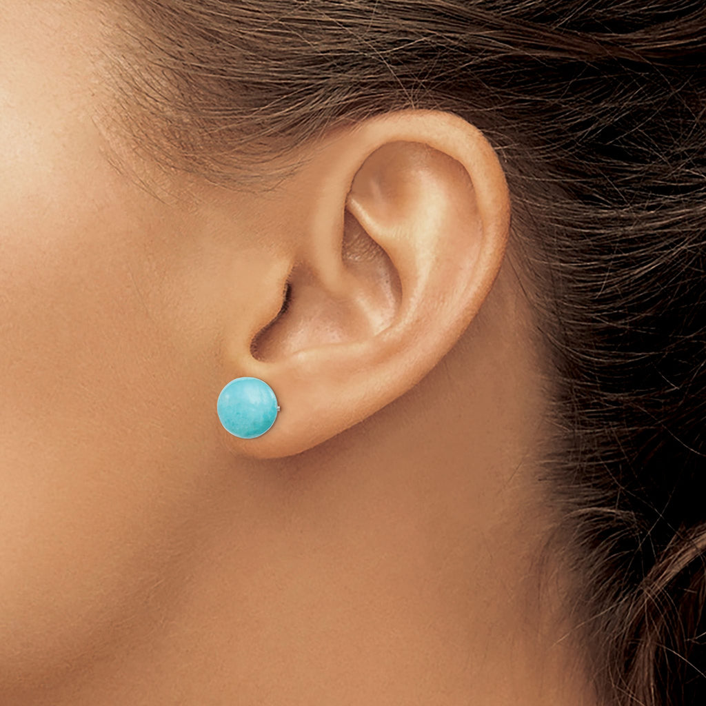Rhod-Pltd Button Turquoise Stud Earrings in Sterling Silver, 10-10.5mm - Sophia Jewelers