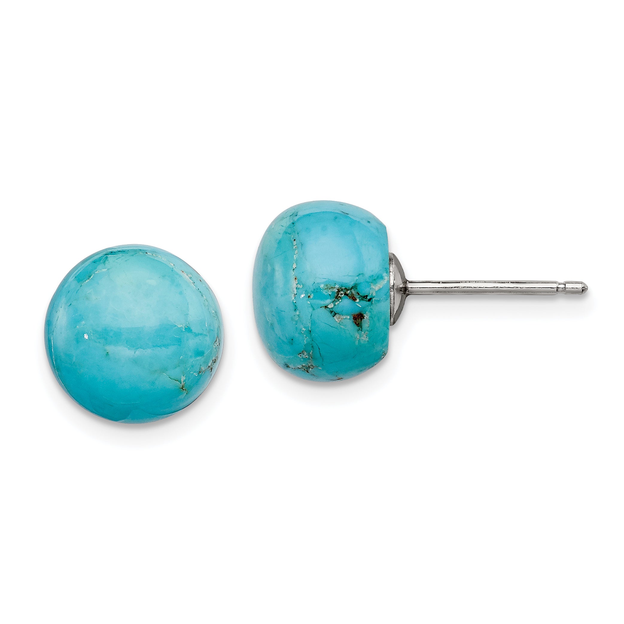 Sterling Silver Rhod-pltd 10-10.5mm Button Turquoise Post Earrings Main image