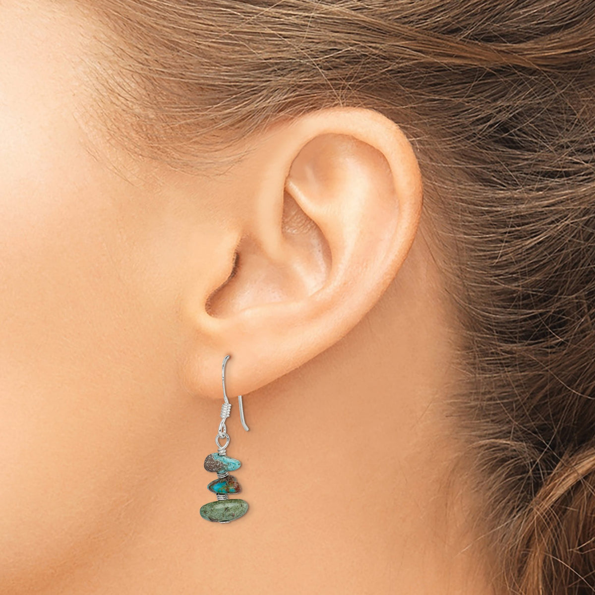 Three Turquoise Chip Dangle Earrings in Sterling Silver - Sophia Jewelers