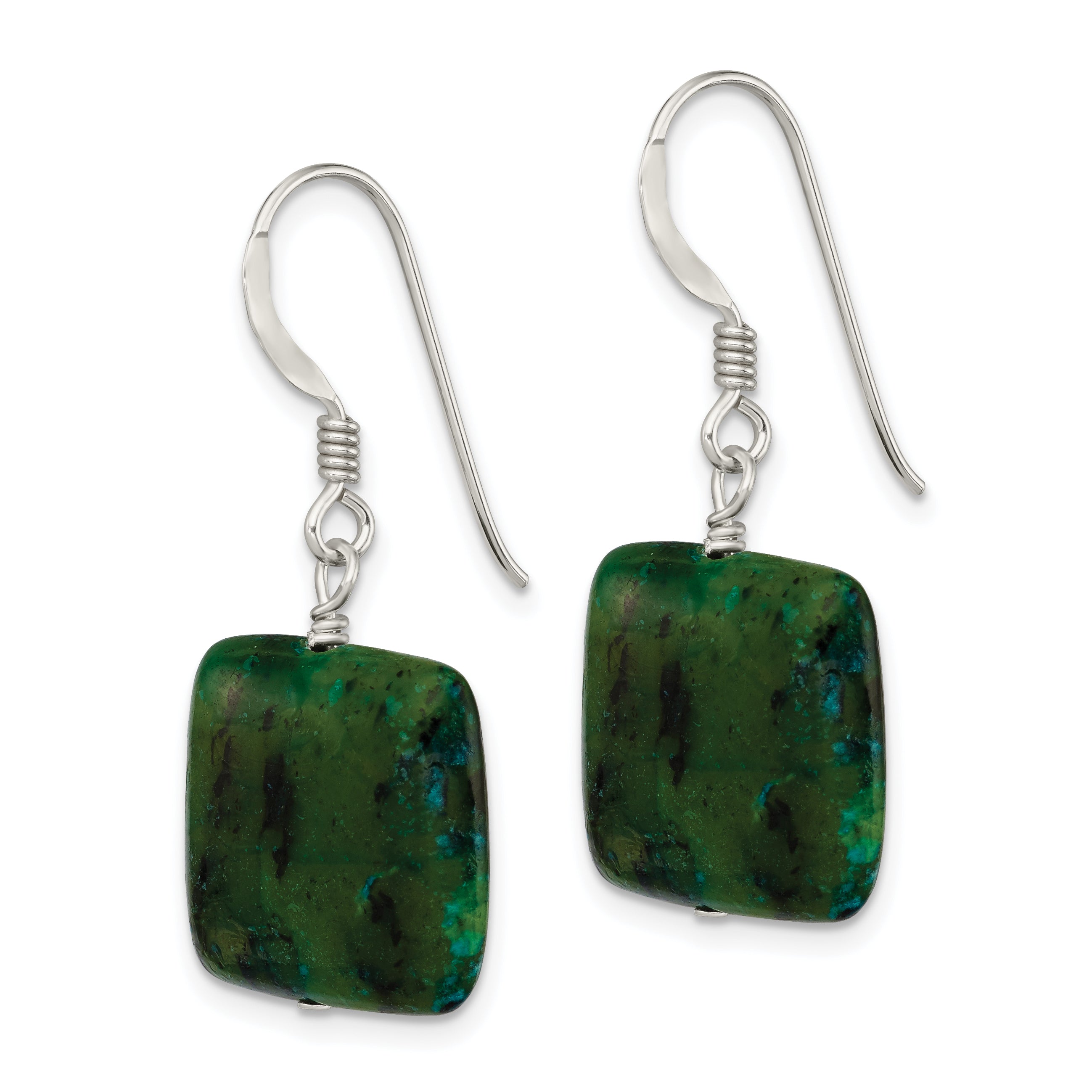 Sterling Silver Polished Chrysocolla Square Dangle Earrings Secondary image