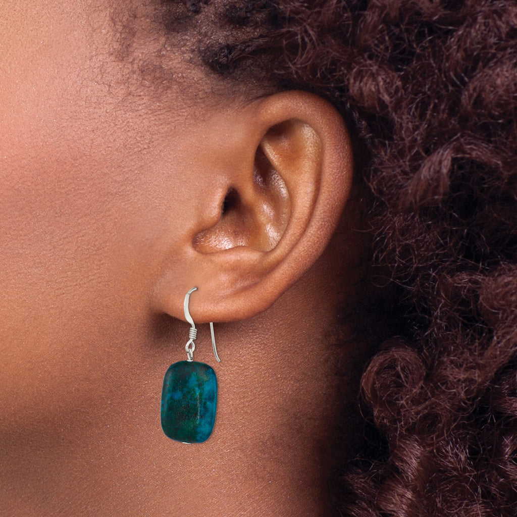 Chrysocolla Square Dangle Earrings in Sterling Silver, 15mm - Sophia Jewelers