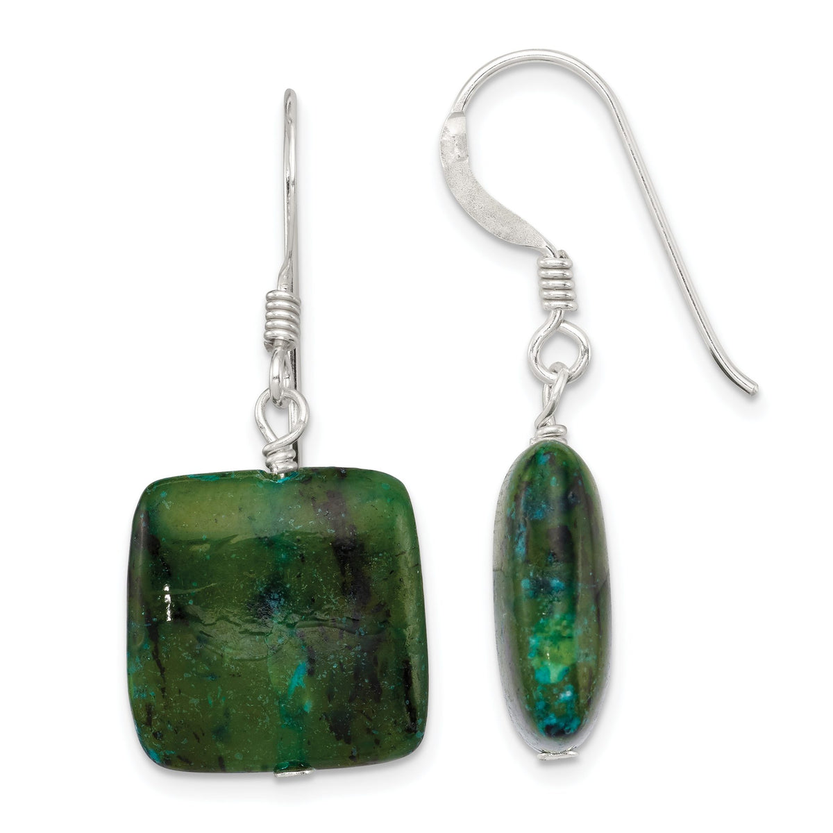 Chrysocolla Square Dangle Earrings in Sterling Silver, 15mm - Sophia Jewelers Main image