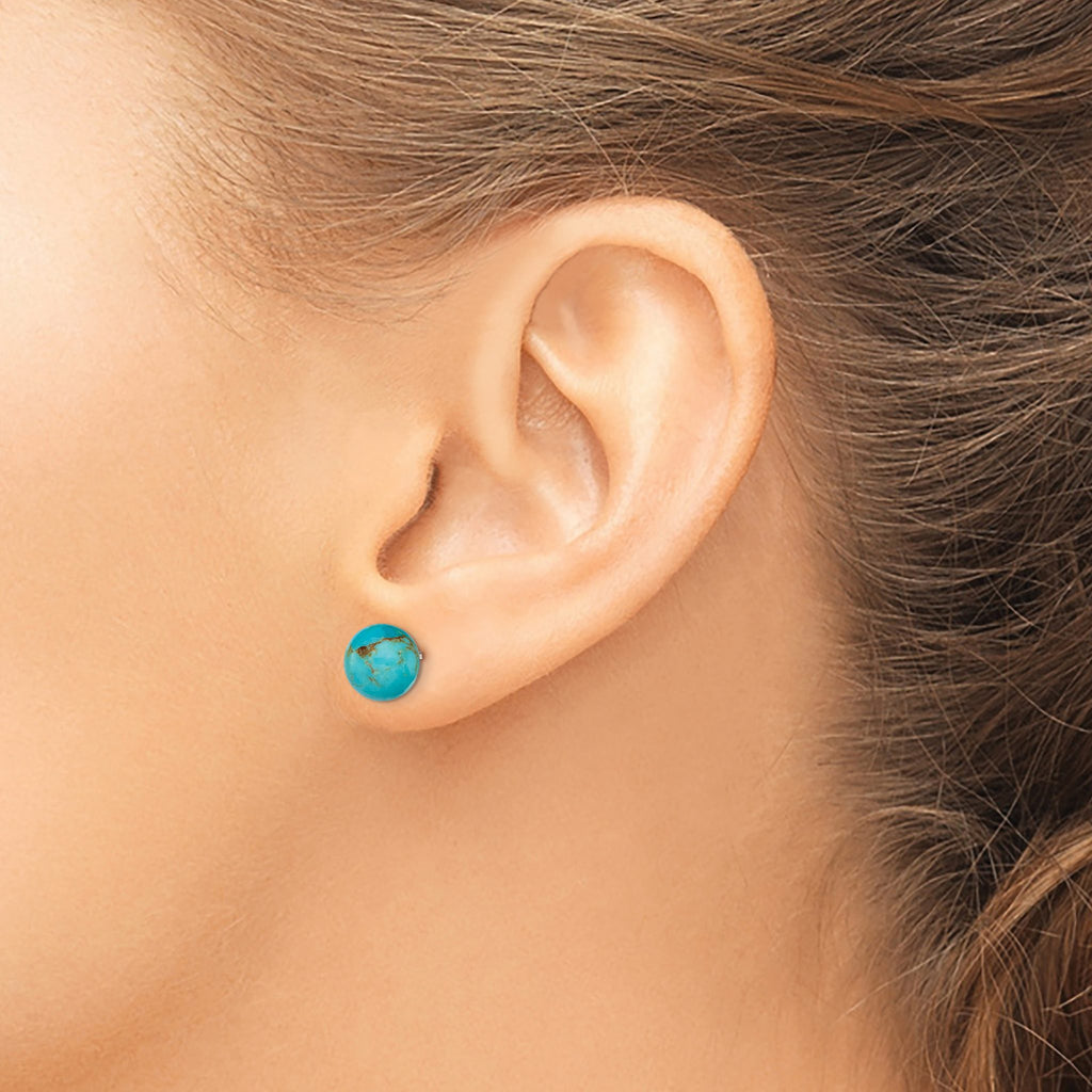 Rhod-Pltd Button Turquoise Stud Earrings in Sterling Silver, 8-8.5mm - Sophia Jewelers