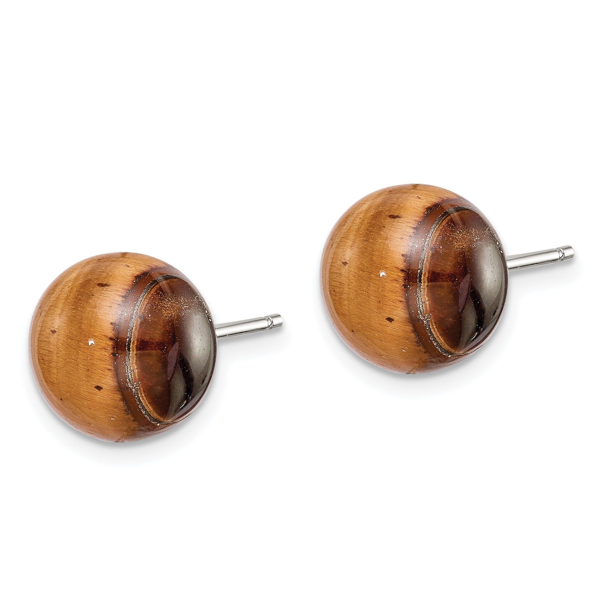 Sterling Silver Rhod-pltd 10mm Tiger's Eye Button Post Earrings Secondary image