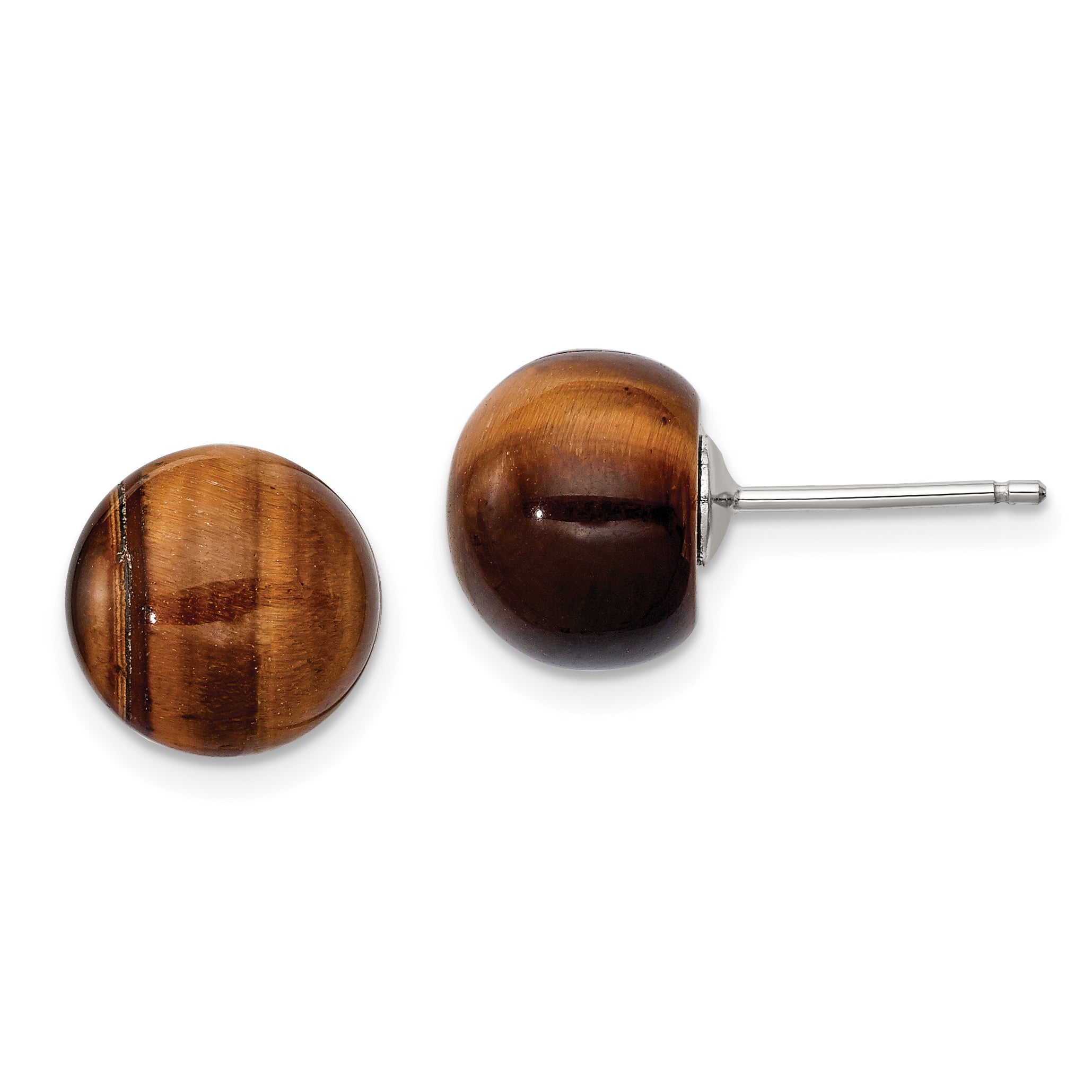 Sterling Silver Rhod-pltd 10mm Tiger's Eye Button Post Earrings Main image