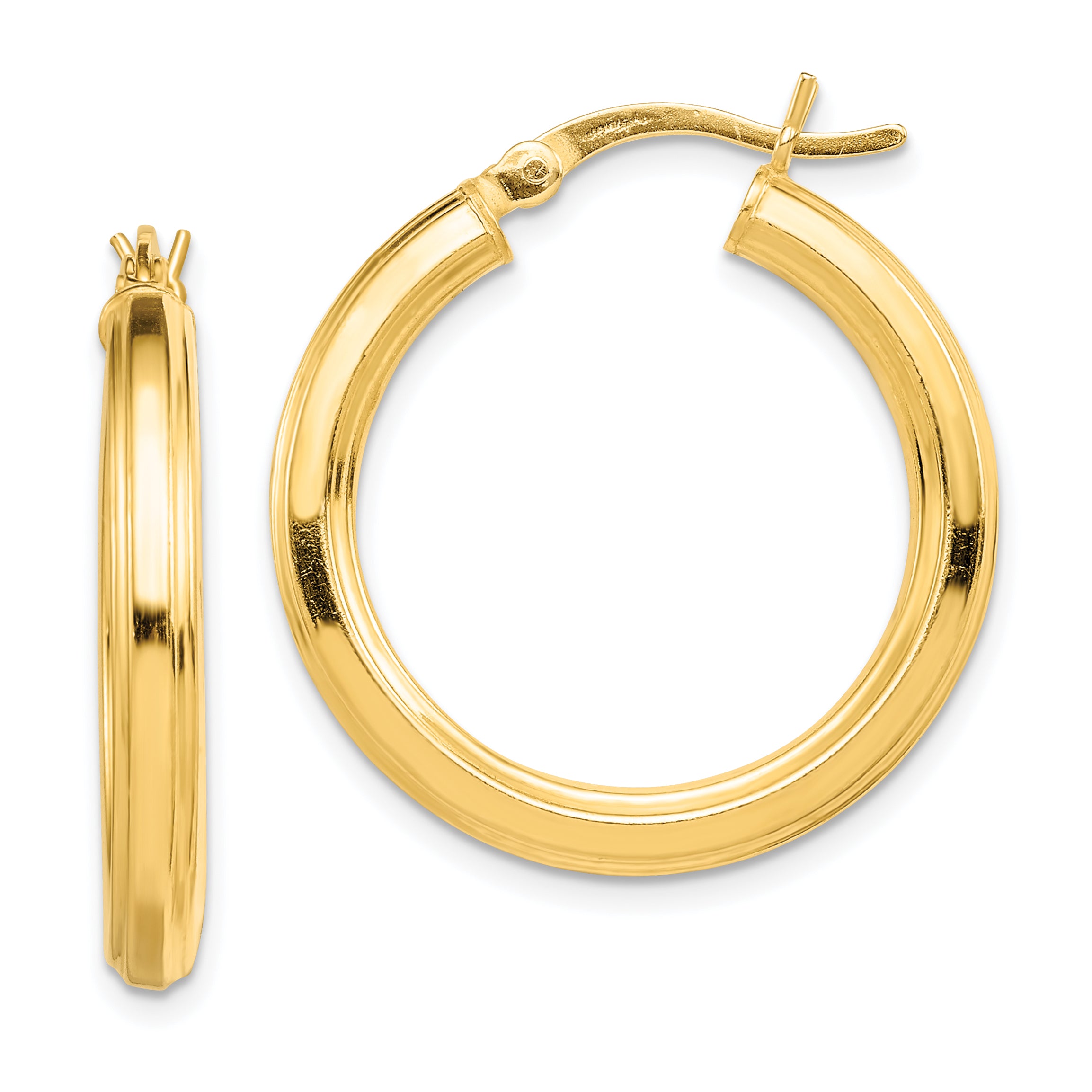 Sterling Silver Gold-flashed 3x25mm Grooved Hoop Earrings Main image