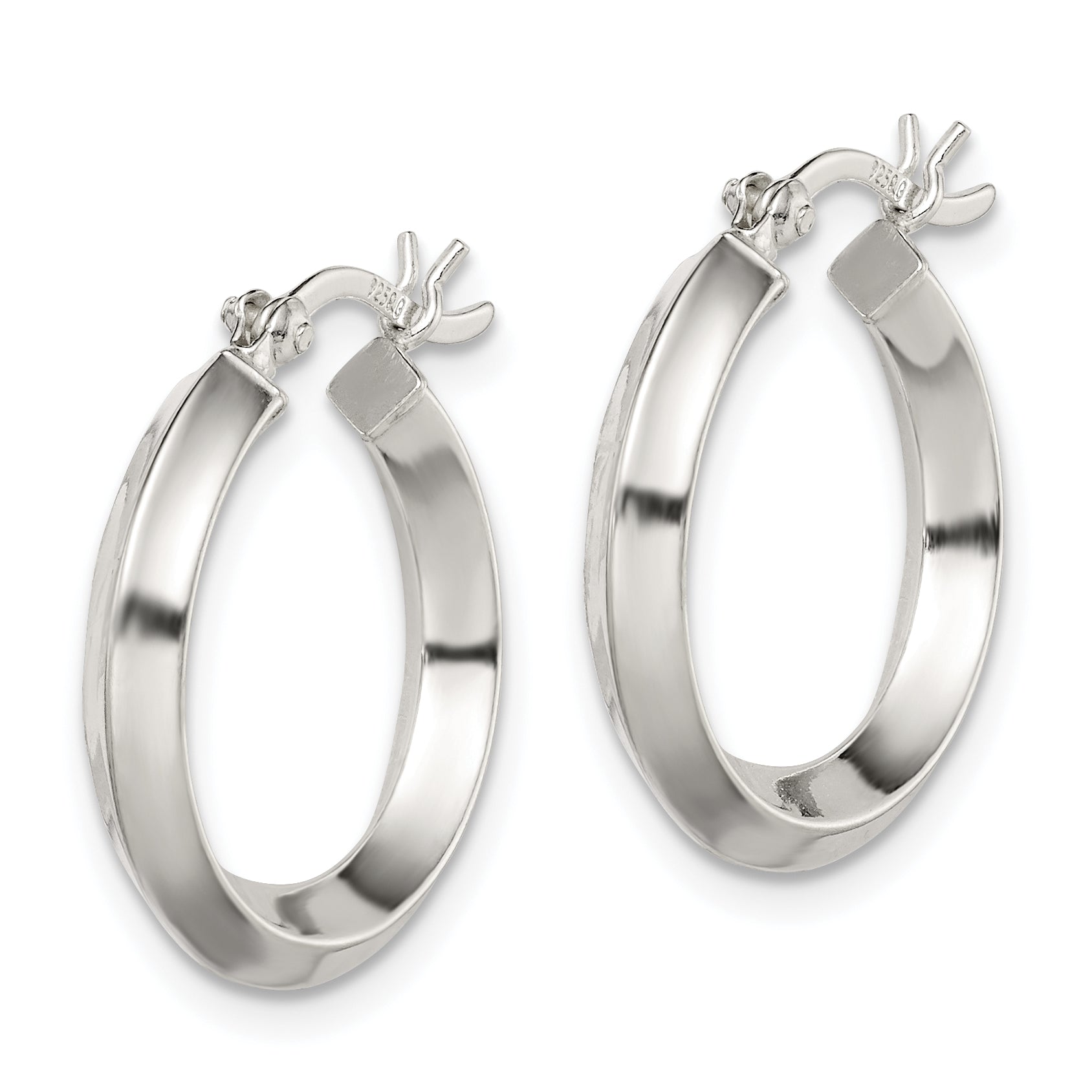 Sterling Silver Polished 3x20mm Knife Edge Round Hoop Earrings Secondary image