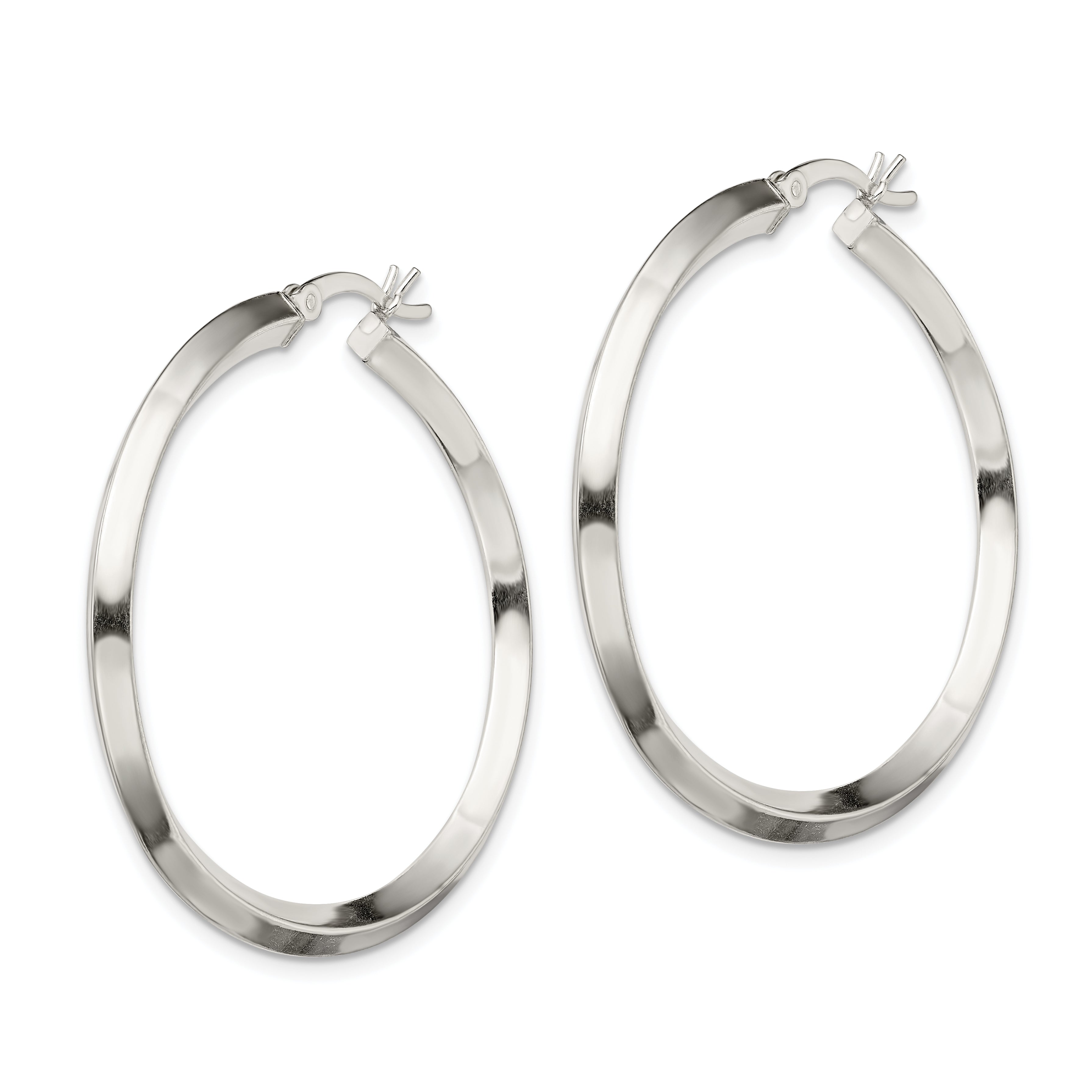 Sterling Silver Polished 3x40mm Knife Edge Round Hoop Earrings Secondary image