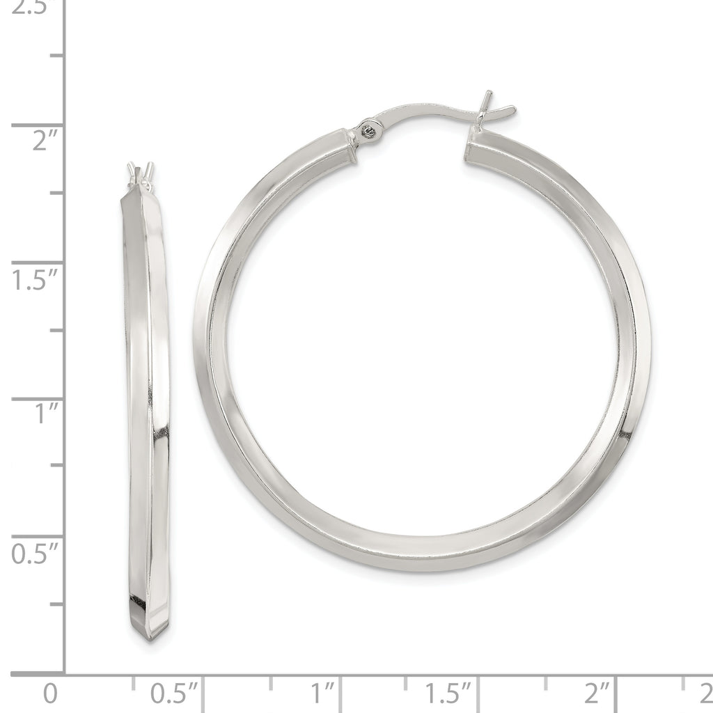Sterling Silver Polished 3x40mm Knife Edge Round Hoop Earrings