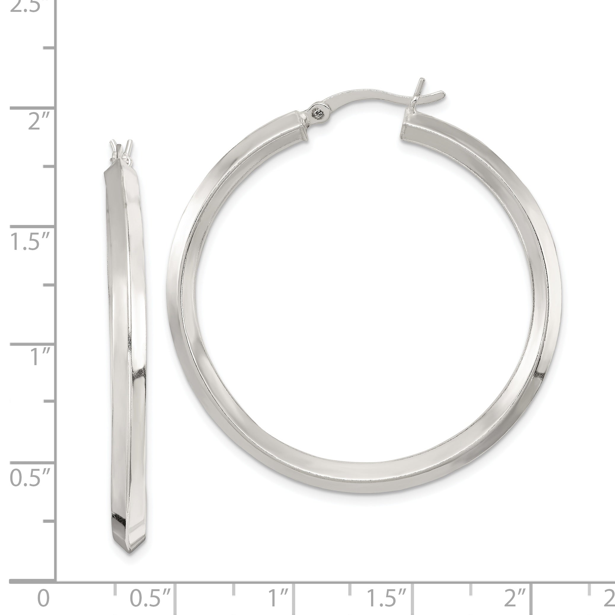 Sterling Silver Polished 3x40mm Knife Edge Round Hoop Earrings