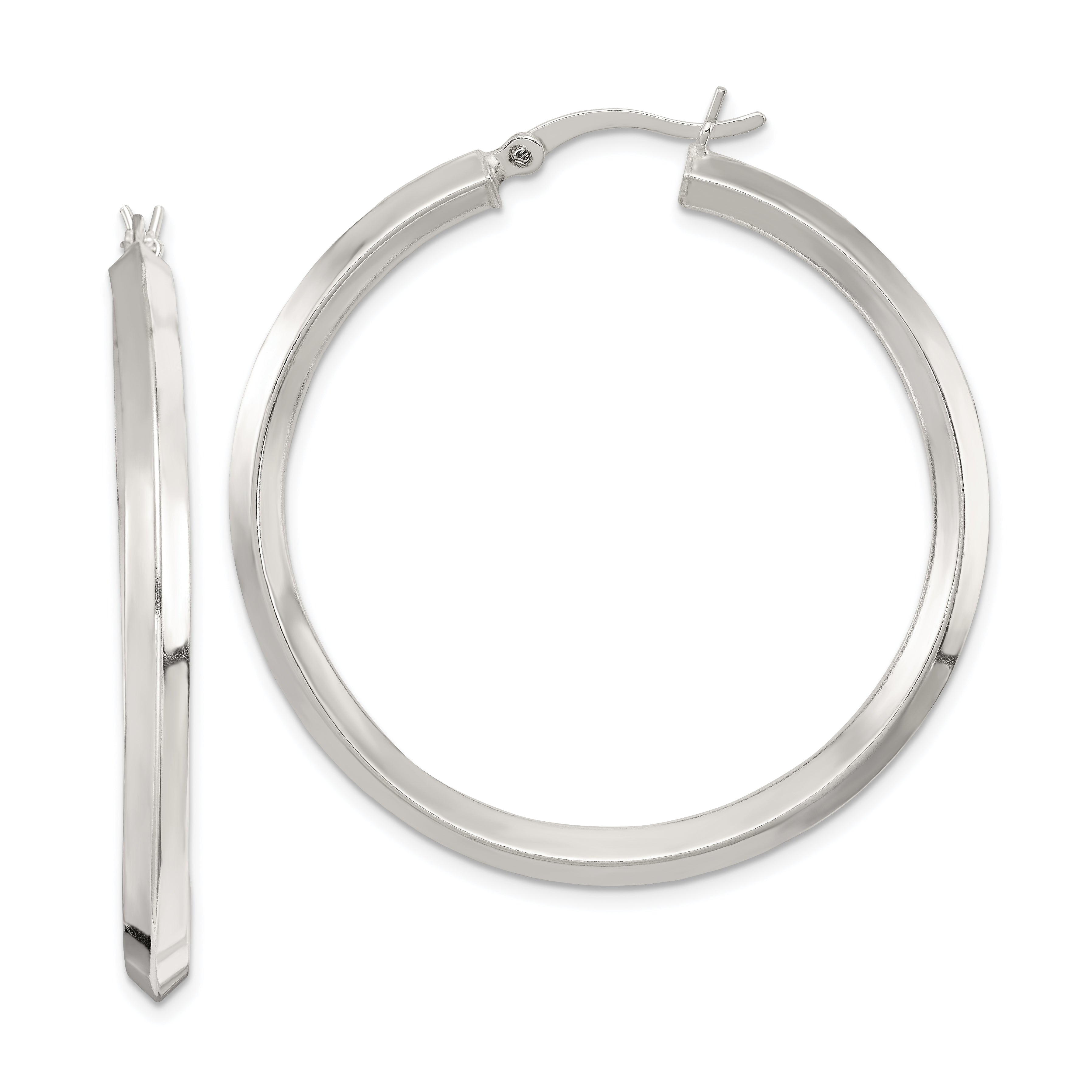 Sterling Silver Polished 3x40mm Knife Edge Round Hoop Earrings Main image
