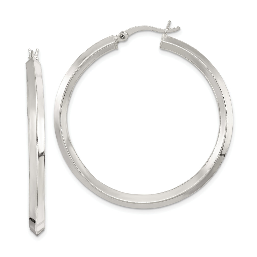 Sterling Silver Polished 3x40mm Knife Edge Round Hoop Earrings