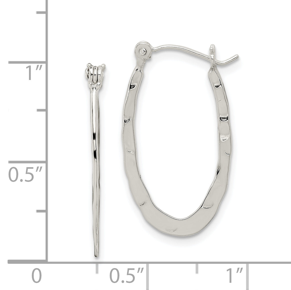 Sterling Silver Polished & Hammered Oval Hoop Earrings
