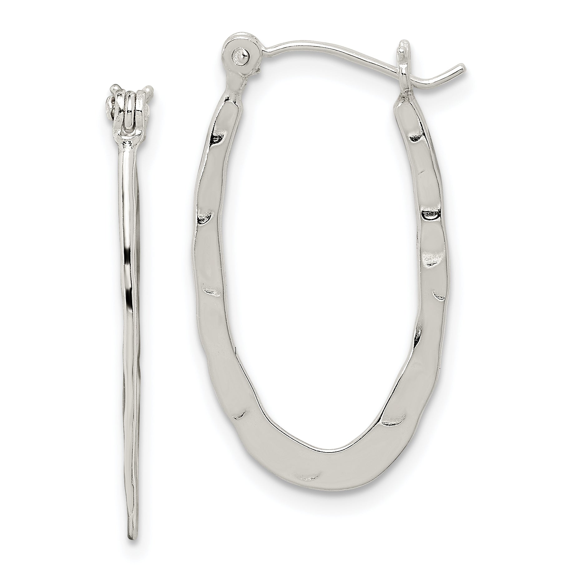 Sterling Silver Polished & Hammered Oval Hoop Earrings Main image