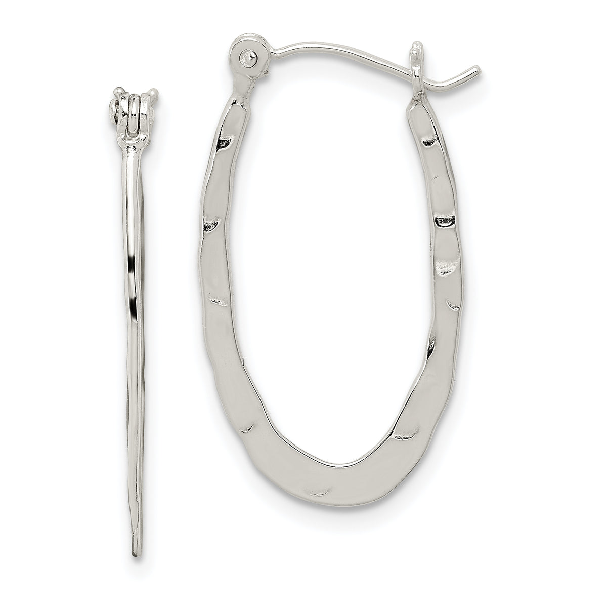 Sterling Silver Polished & Hammered Oval Hoop Earrings