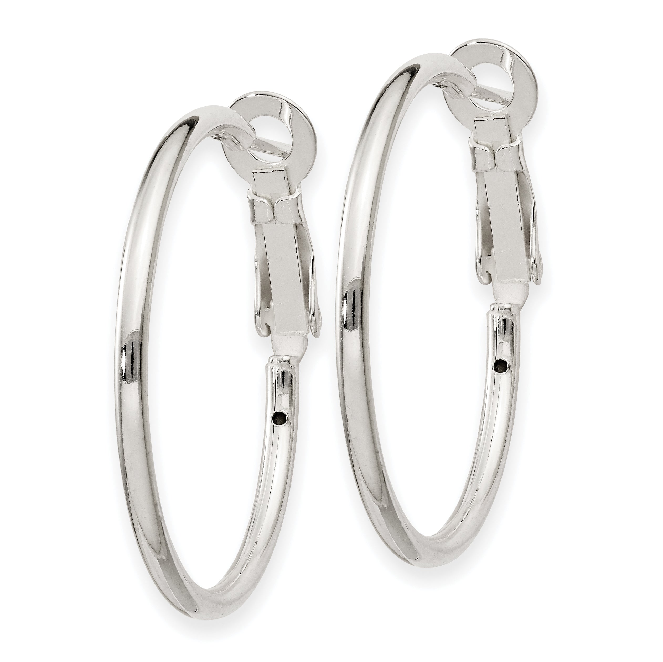 Sterling Silver Polished 2x30mm Omega Back Round Hoop Earrings Secondary image