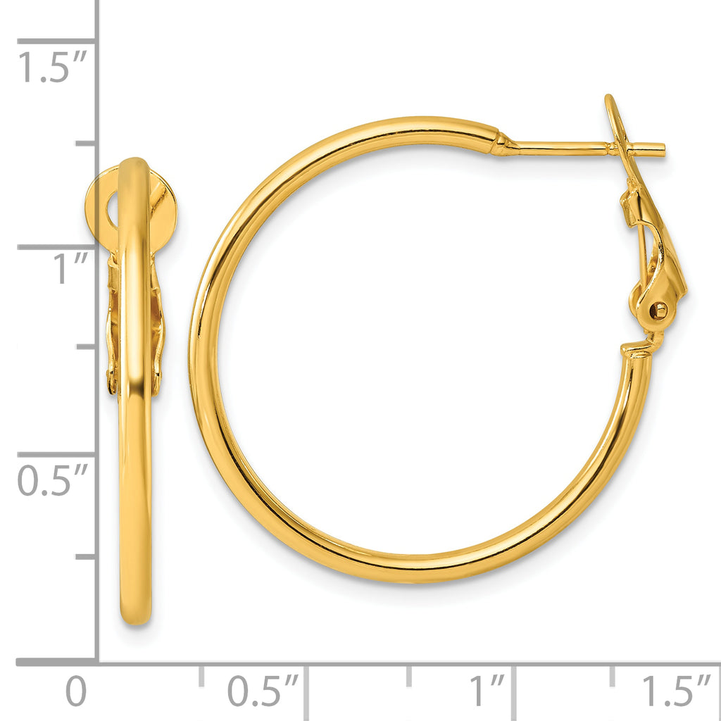 Sterling Silver Gold-tone Polished 2mm Omega Back Round Hoop Earrings