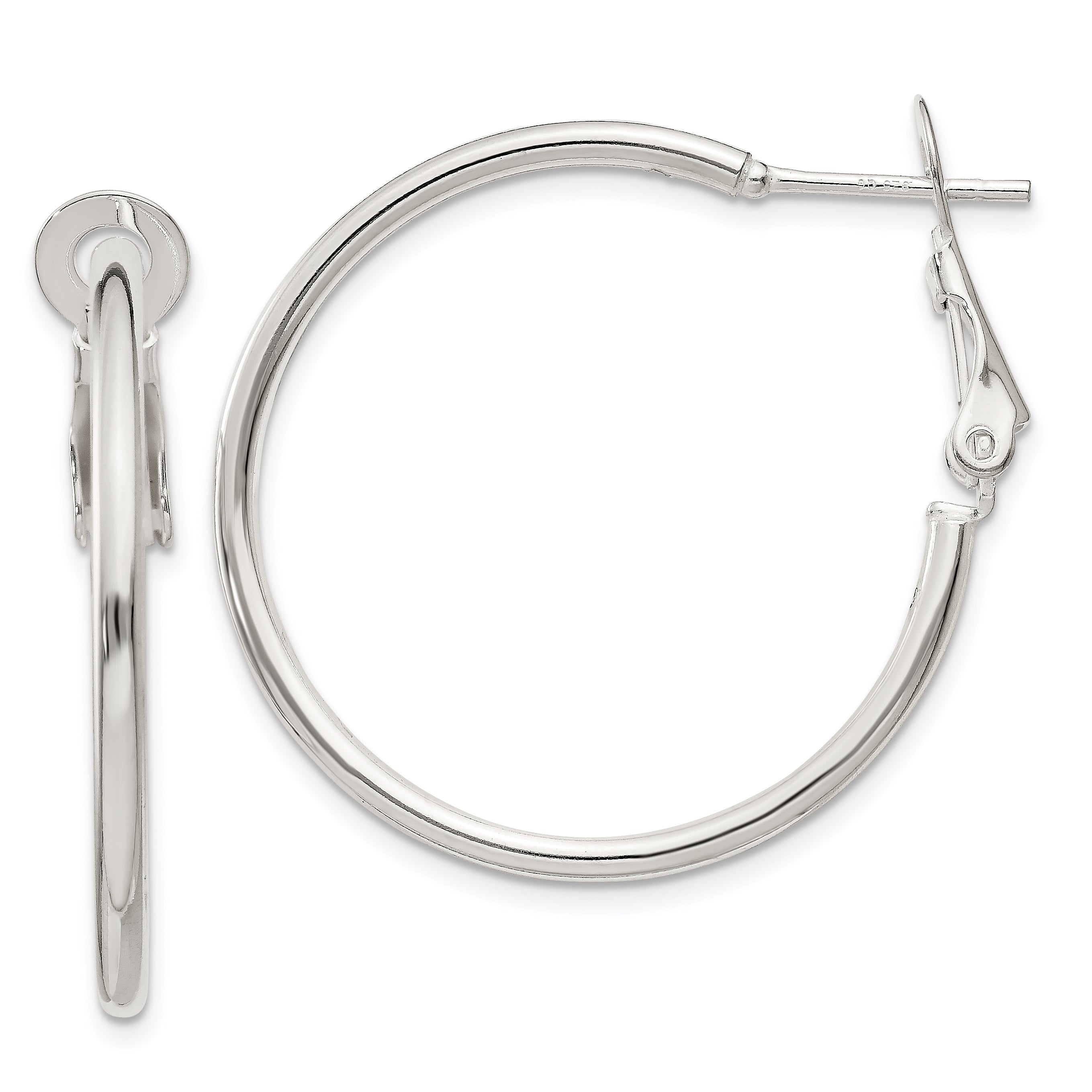 Sterling Silver Polished 2x30mm Omega Back Round Hoop Earrings Main image