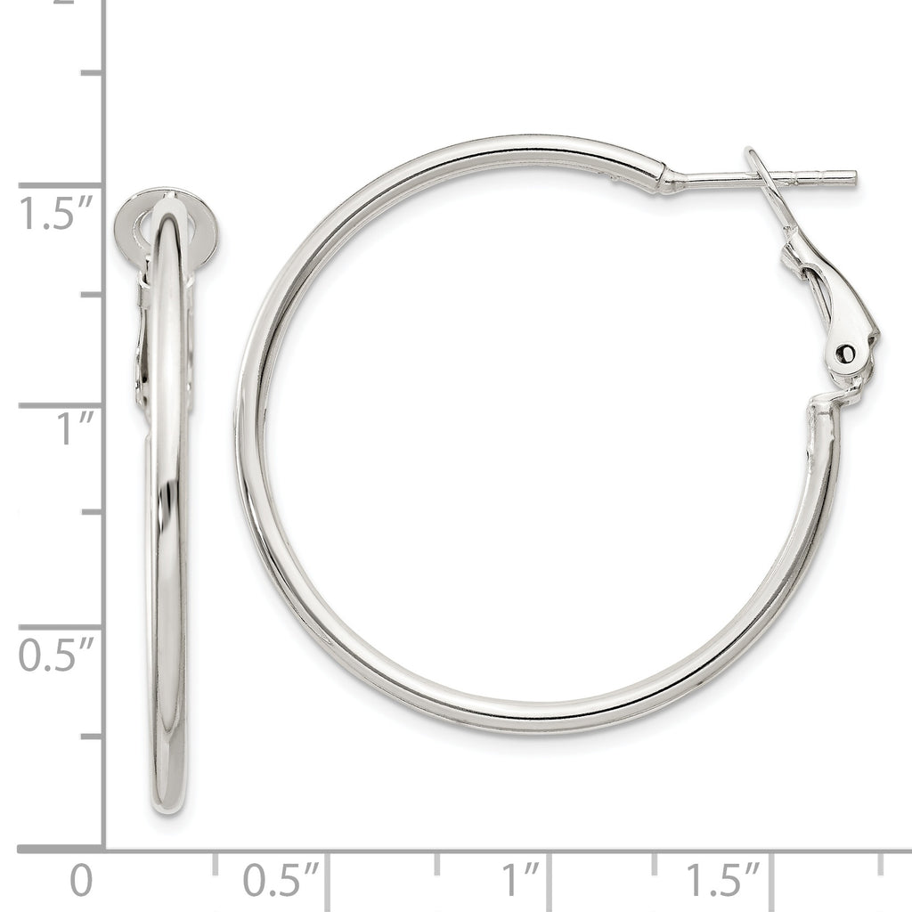 Sterling Silver Polished 2x35mm Omega Back Round Hoop Earrings