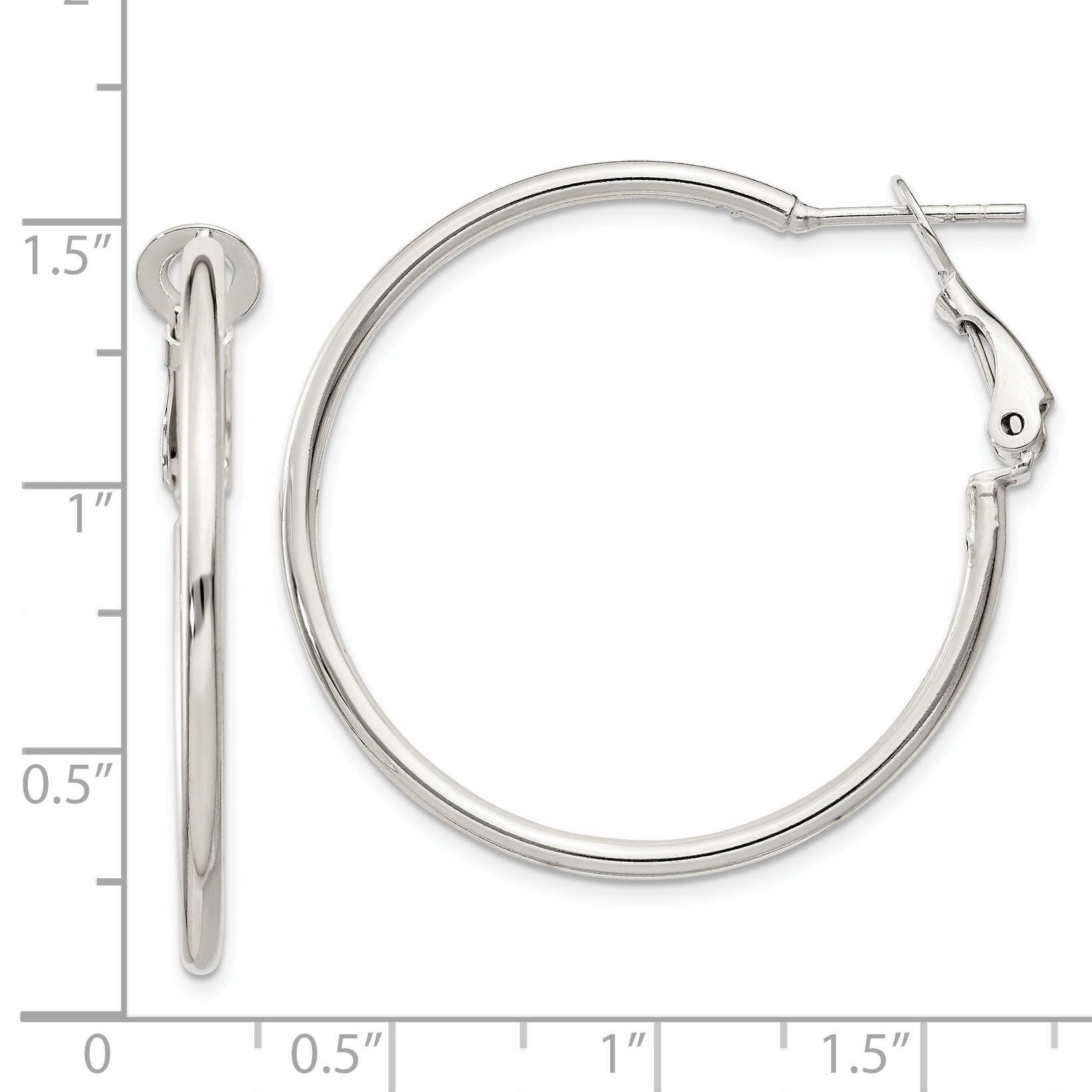 Sterling Silver Polished 2x35mm Omega Back Round Hoop Earrings