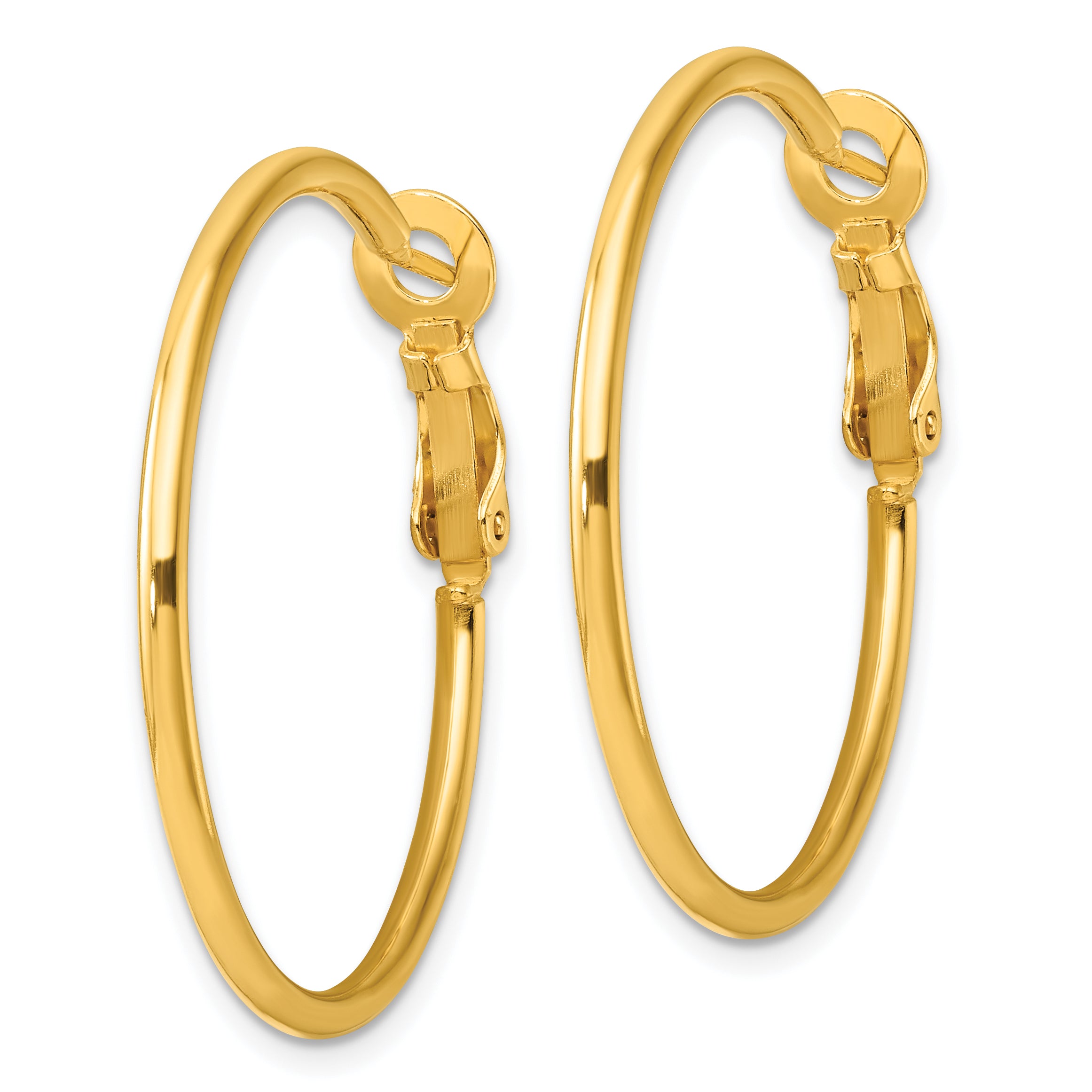 Sterling Silver Gold-tone Polished 2mm Omega Back Round Hoop Earrings Secondary image