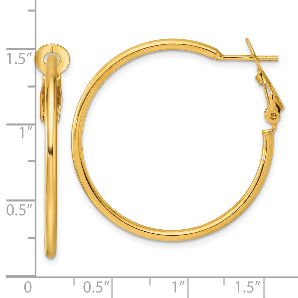 Sterling Silver Gold-tone Polished 2mm Omega Back Round Hoop Earrings