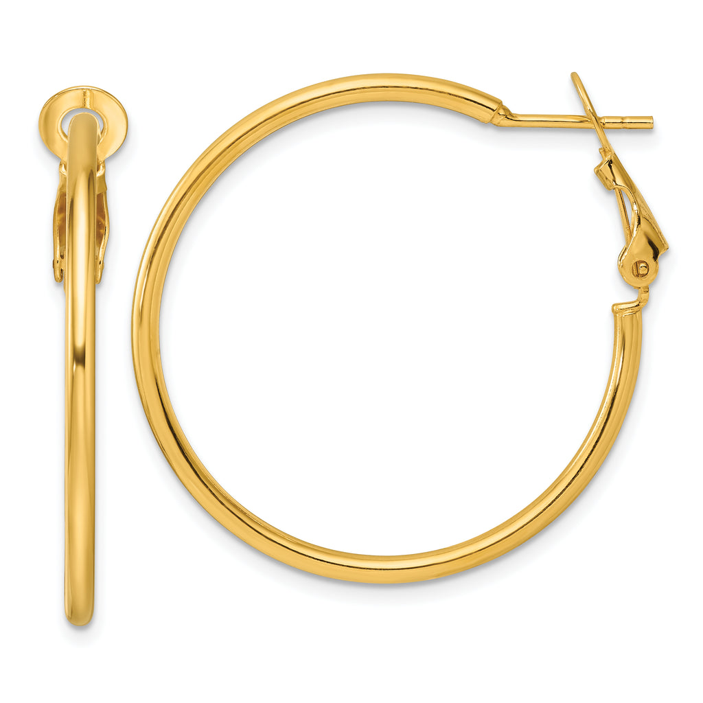 Sterling Silver Gold-tone Polished 2mm Omega Back Round Hoop Earrings