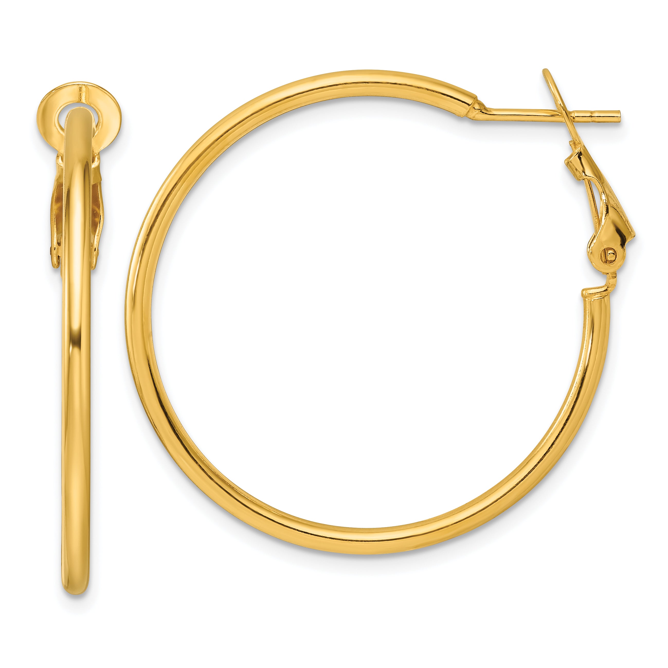 Sterling Silver Gold-tone Polished 2mm Omega Back Round Hoop Earrings