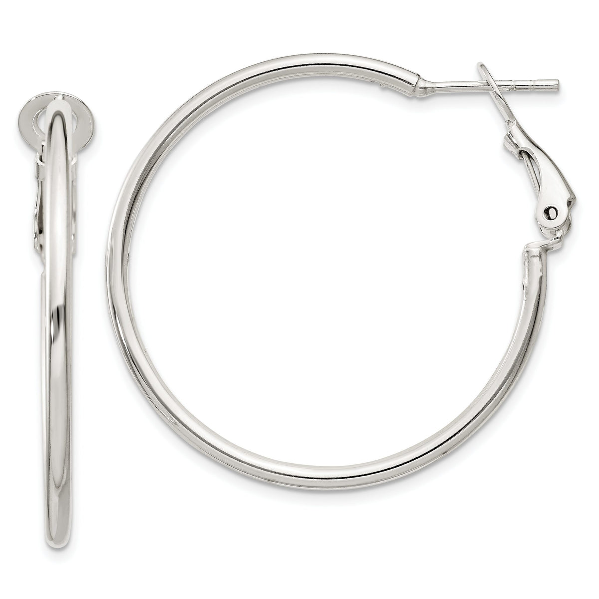 Omega Back Round Hoop Earrings in Sterling Silver, 2x35mm - Sophia Jewelers Main image