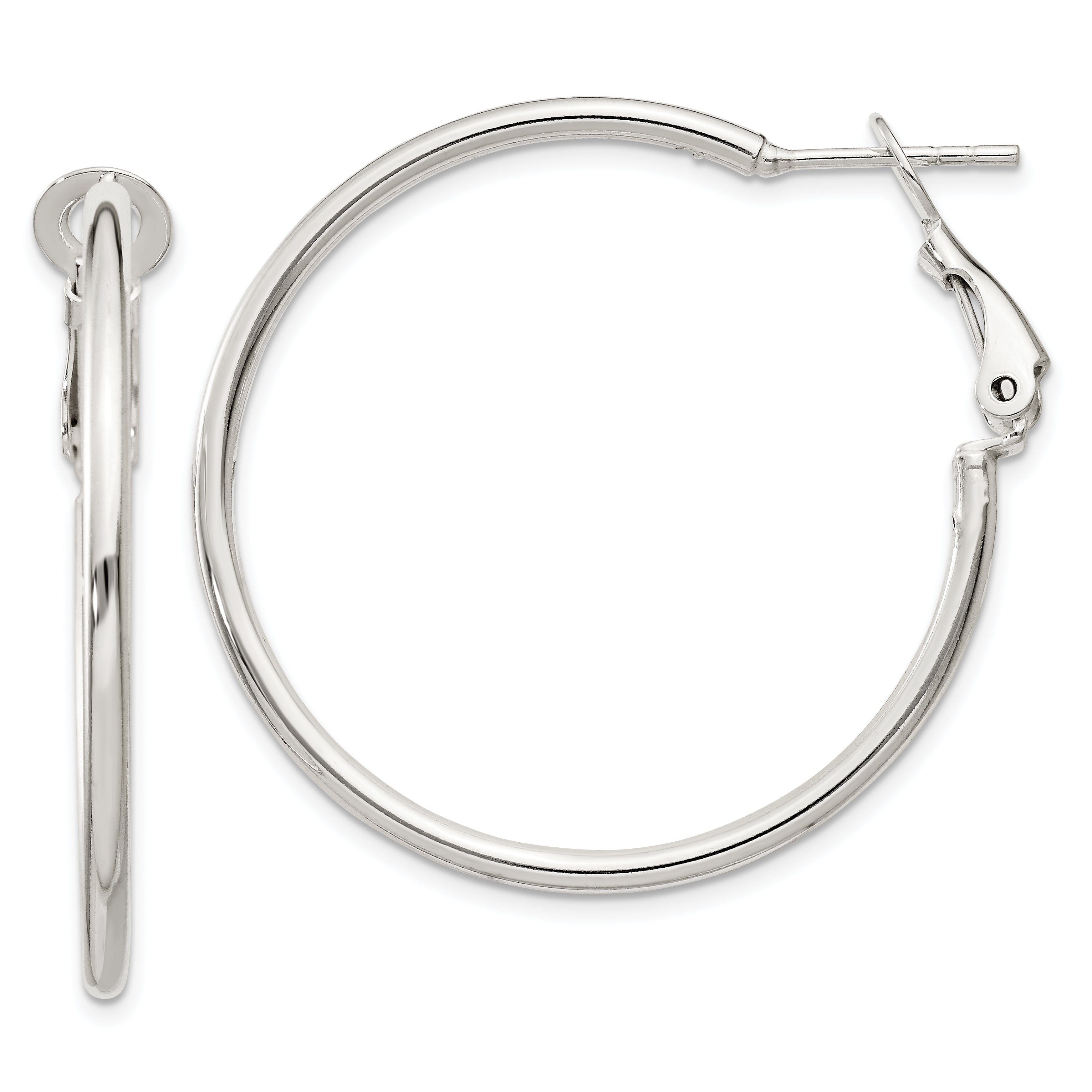 Sterling Silver Polished 2x35mm Omega Back Round Hoop Earrings Main image