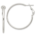 Sterling Silver Polished 2x35mm Omega Back Round Hoop Earrings
