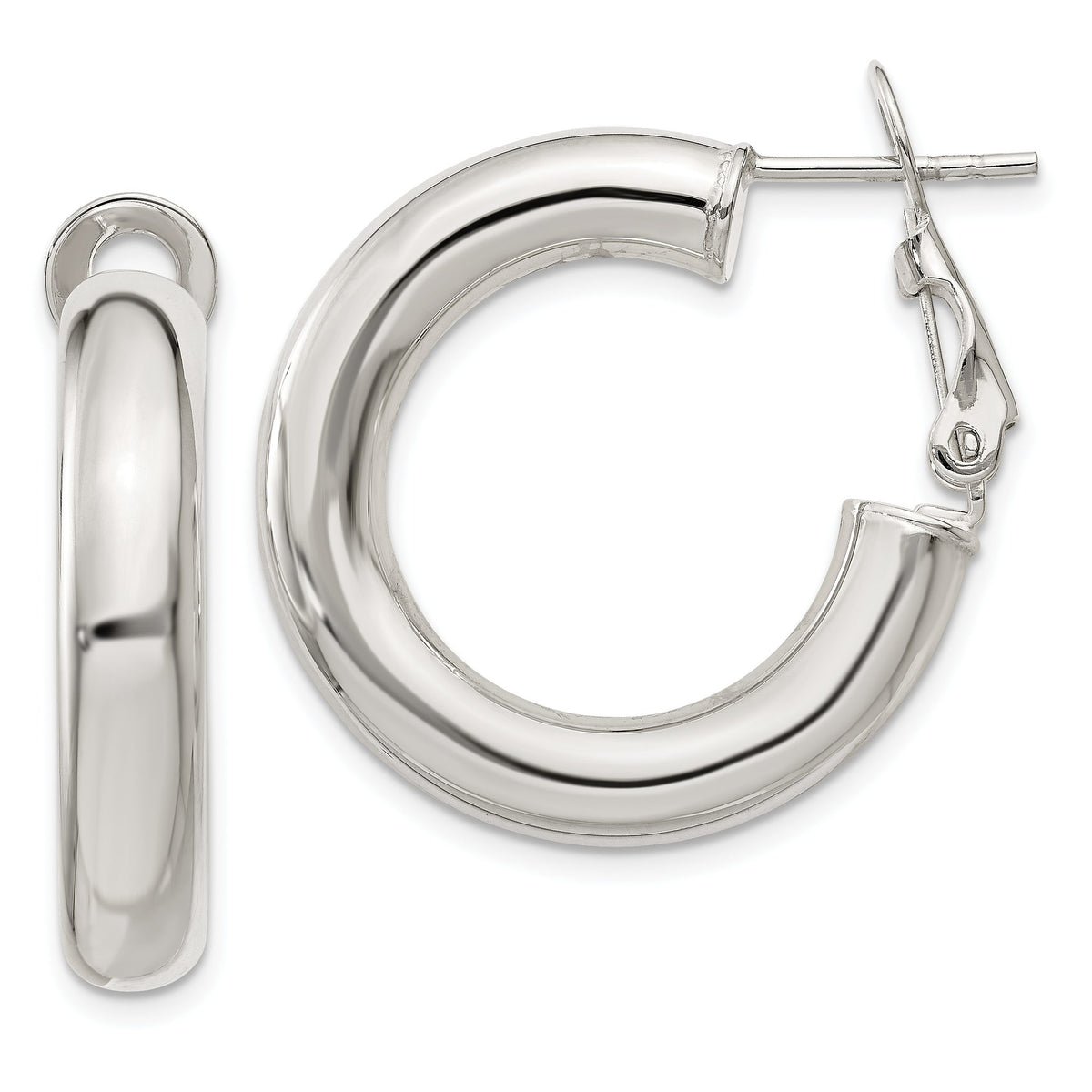 Omega Back Hoop Earrings in Sterling Silver, 5x25mm - Sophia Jewelers Main image
