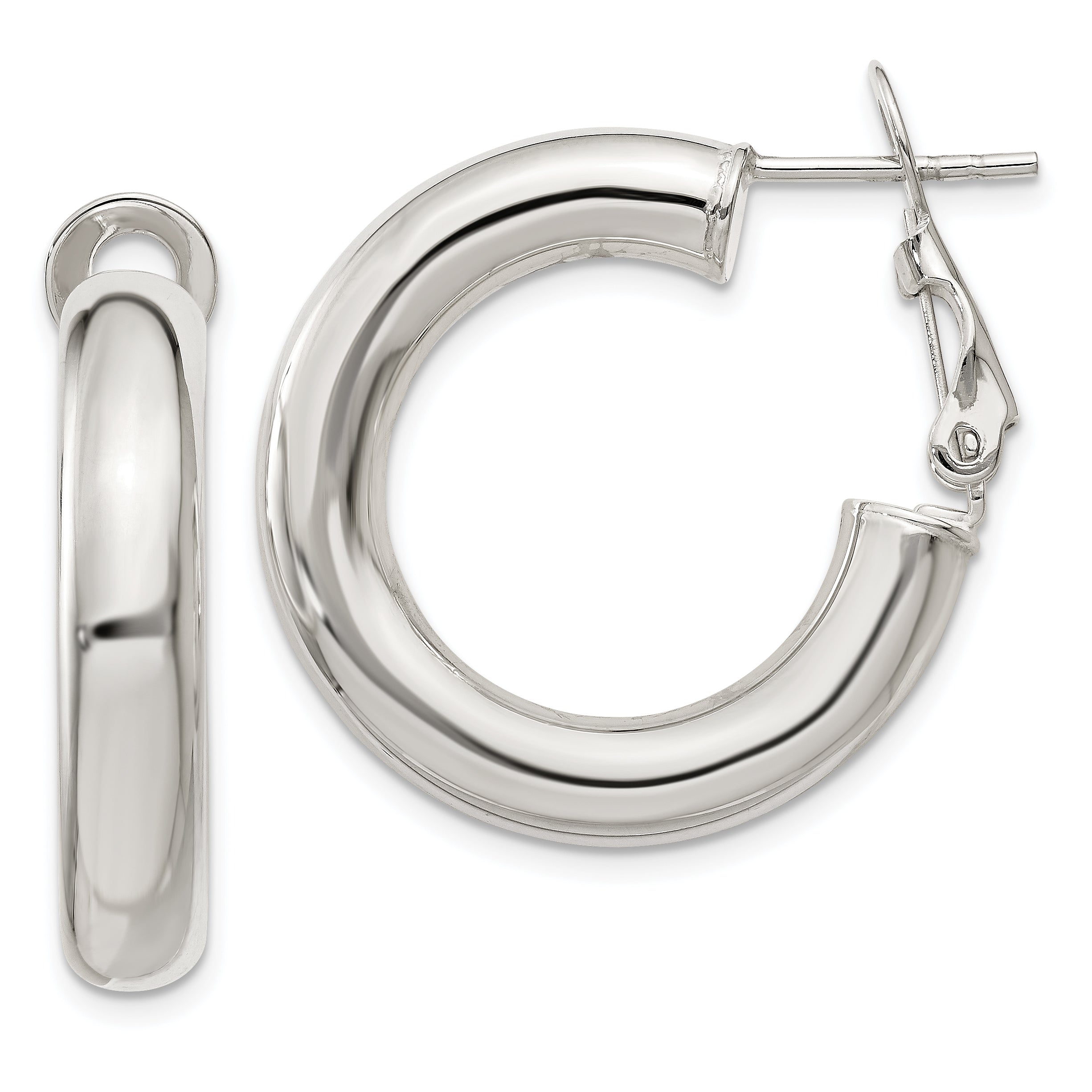 Sterling Silver 5x25mm Omega Back Hoop Earrings Main image