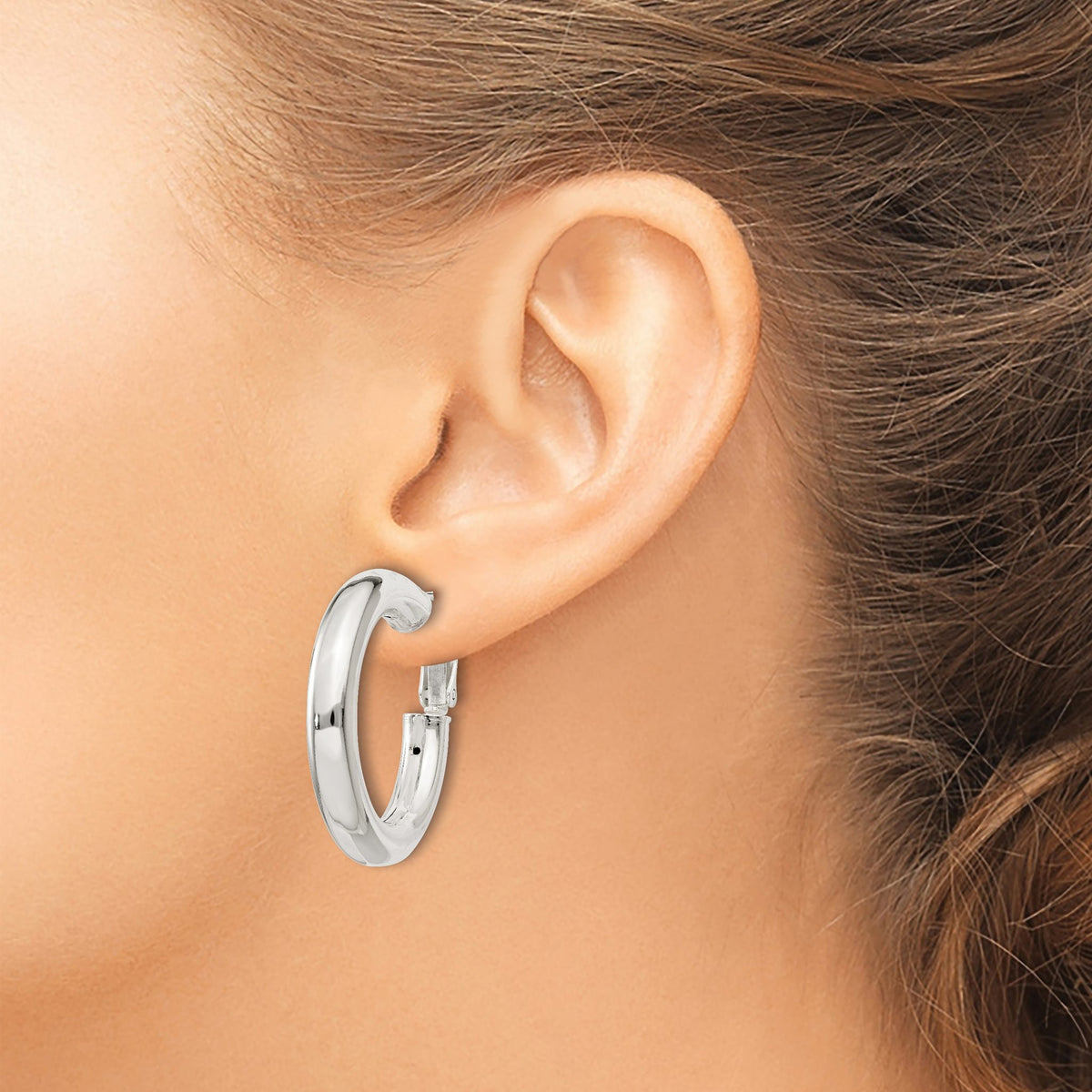 Sterling Silver 5x30mm Omega Back Hoop Earrings - Sophia Jewelers