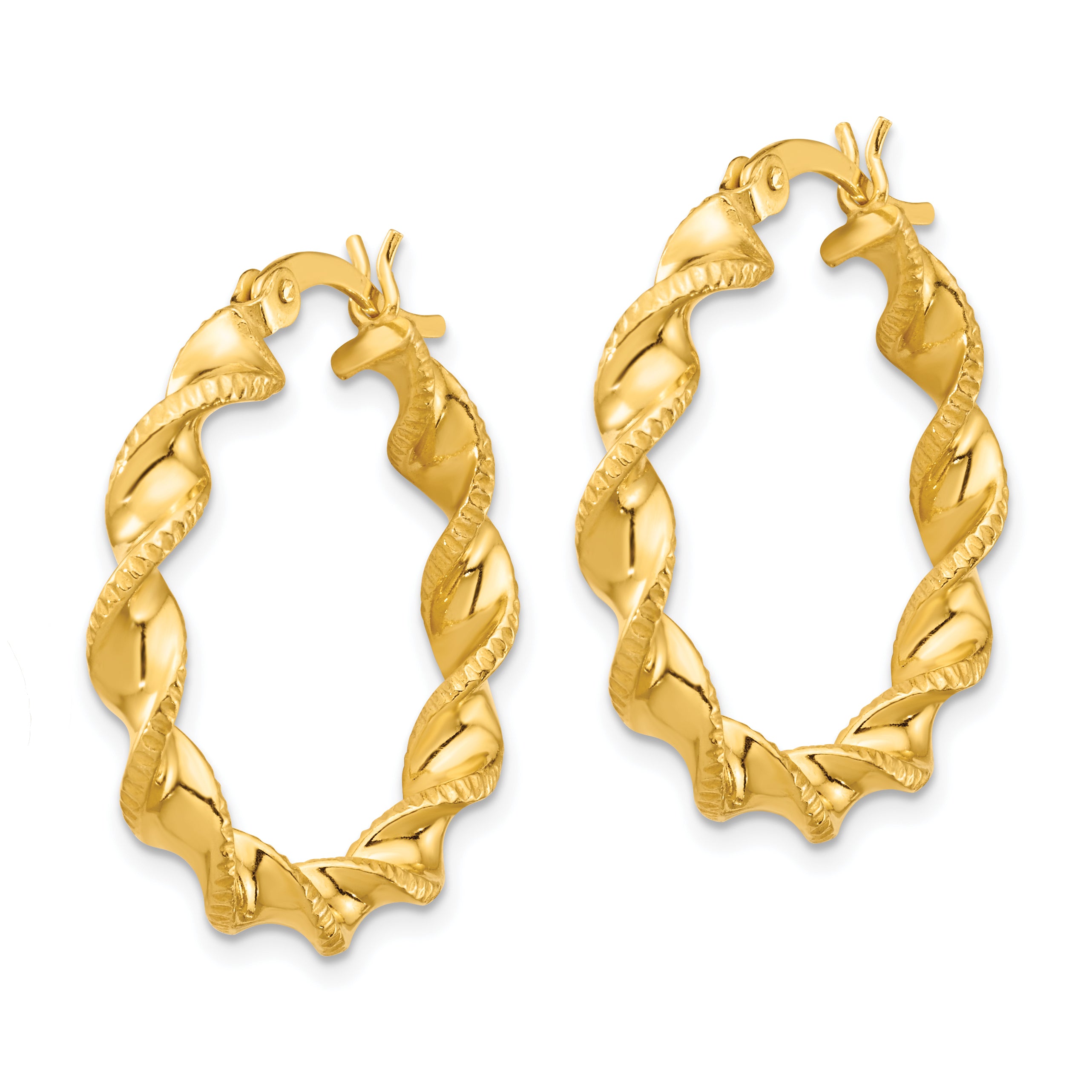 Sterling Silver Gold Flash Plated Patterned Twisted 4x25mm Hoop Earrings Secondary image