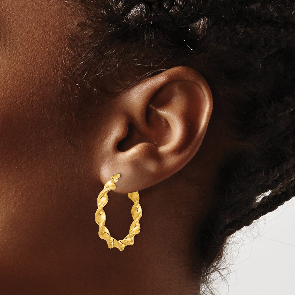 Patterned Twisted Hoop Earrings in Gold-Plated Sterling Silver, 25mm - Sophia Jewelers