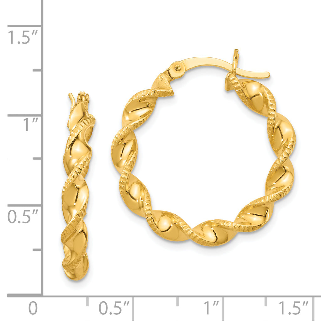 Sterling Silver Gold Flash Plated Patterned Twisted 4x25mm Hoop Earrings