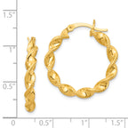 Sterling Silver Gold Flash Plated Patterned Twisted 4x25mm Hoop Earrings