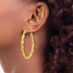 Sterling Silver Gold Flash Plated Patterned Twisted 4x45mm Hoop Earrings - Sophia Jewelers