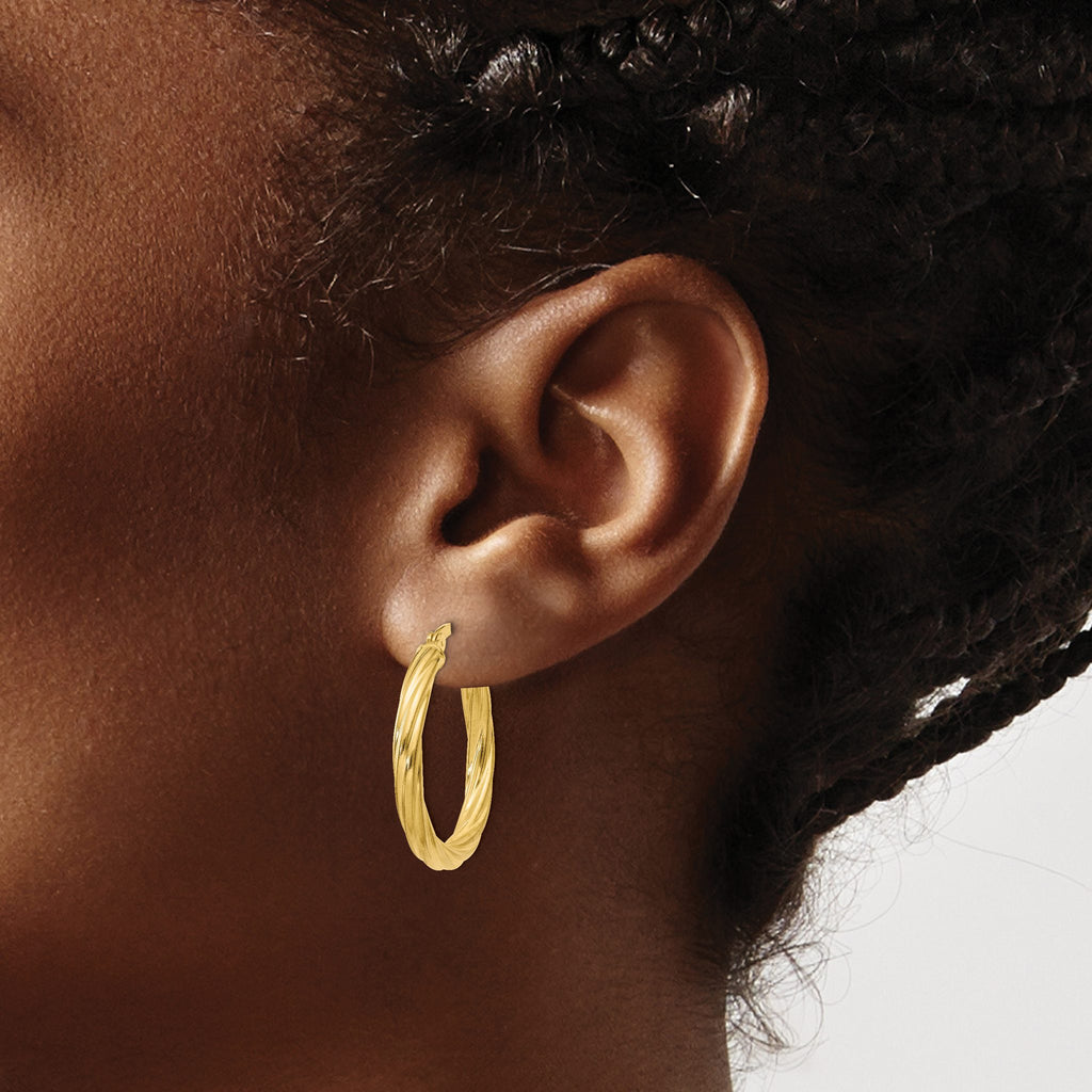 Flash Twisted Hoop Earrings in Gold-Plated Sterling Silver, 3.5x25mm - Sophia Jewelers
