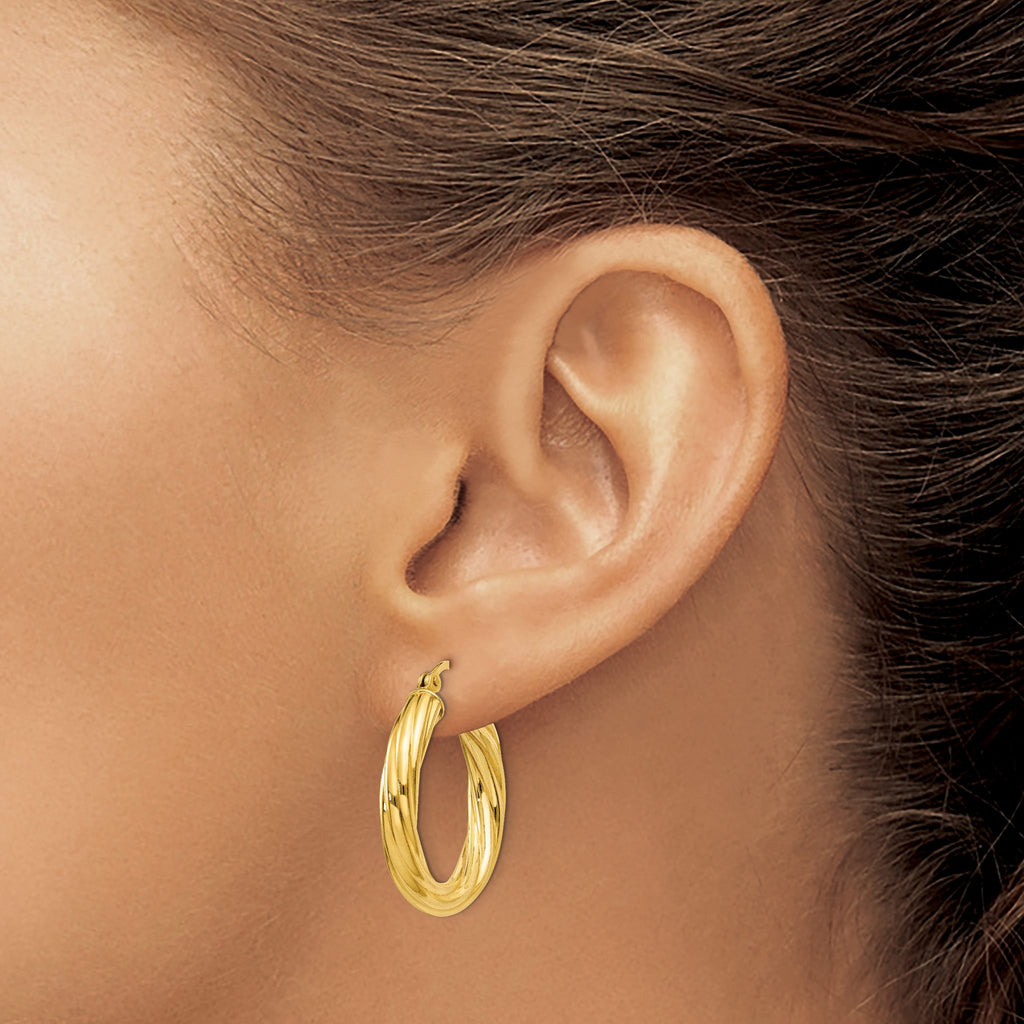 Flash Twisted Hoop Earrings in Gold-Plated Sterling Silver, 4x25mm - Sophia Jewelers