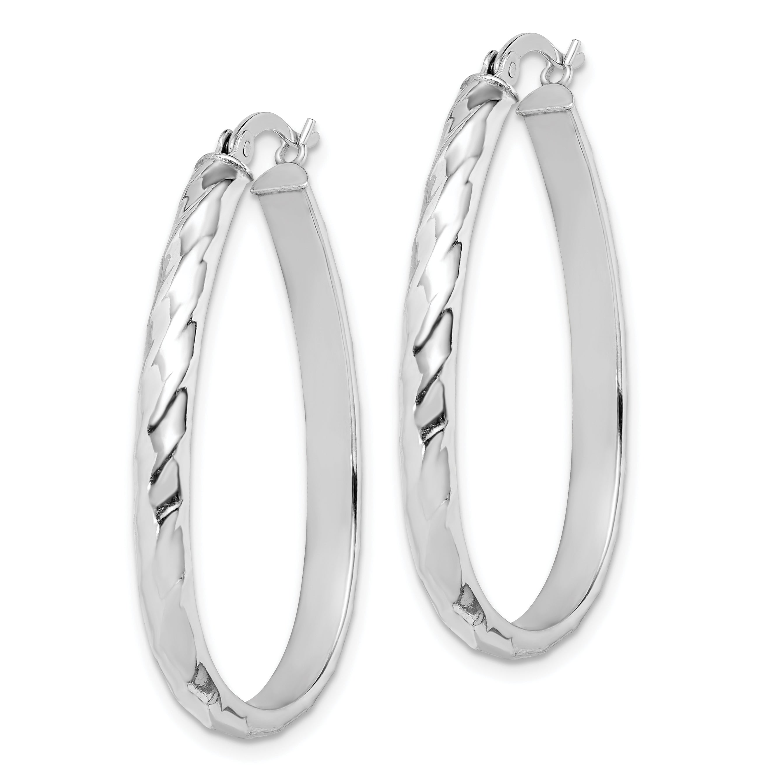 Sterling Silver Rhodium-plated 4mm Textured Hoop Earrings Secondary image