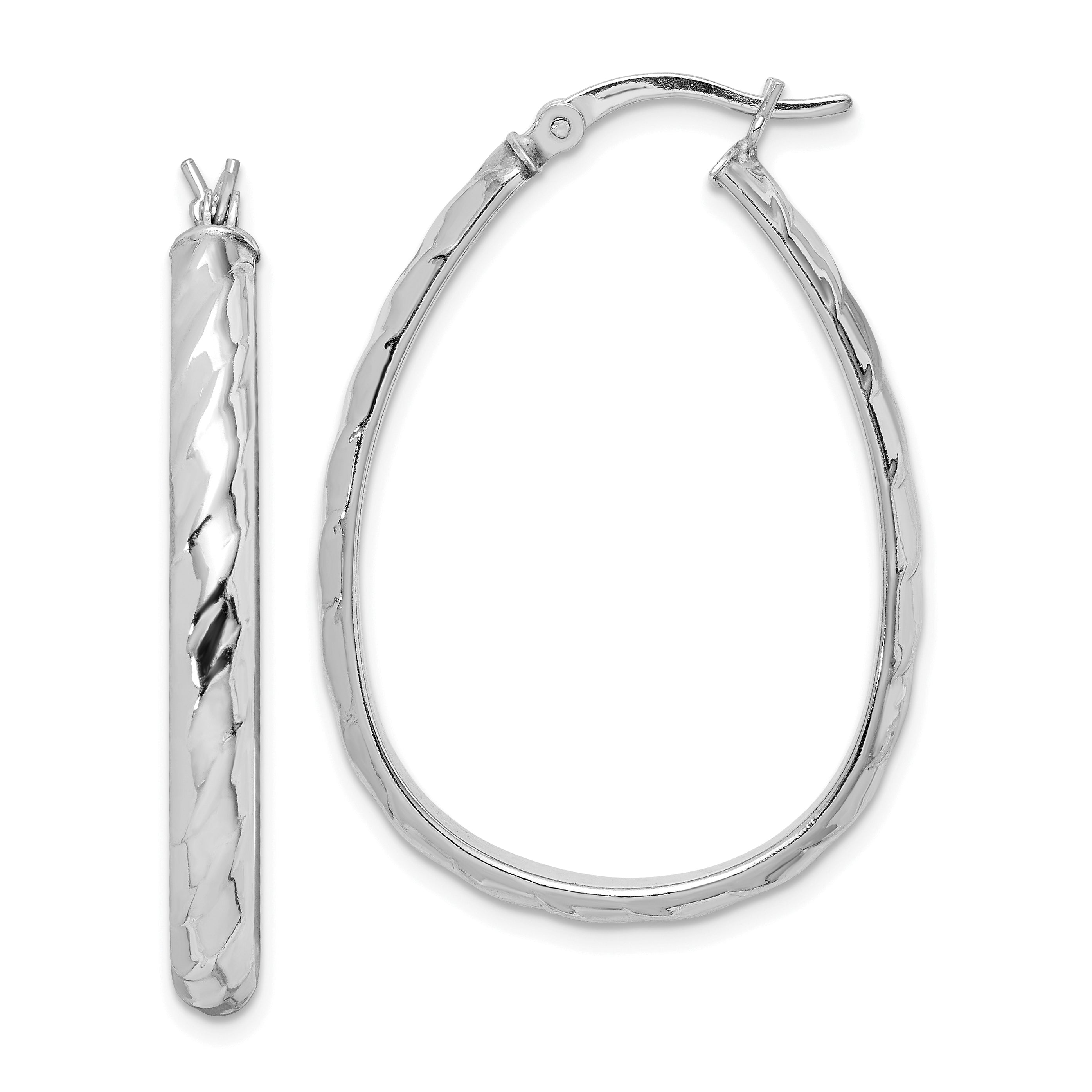 Sterling Silver Rhodium-plated 4mm Textured Hoop Earrings